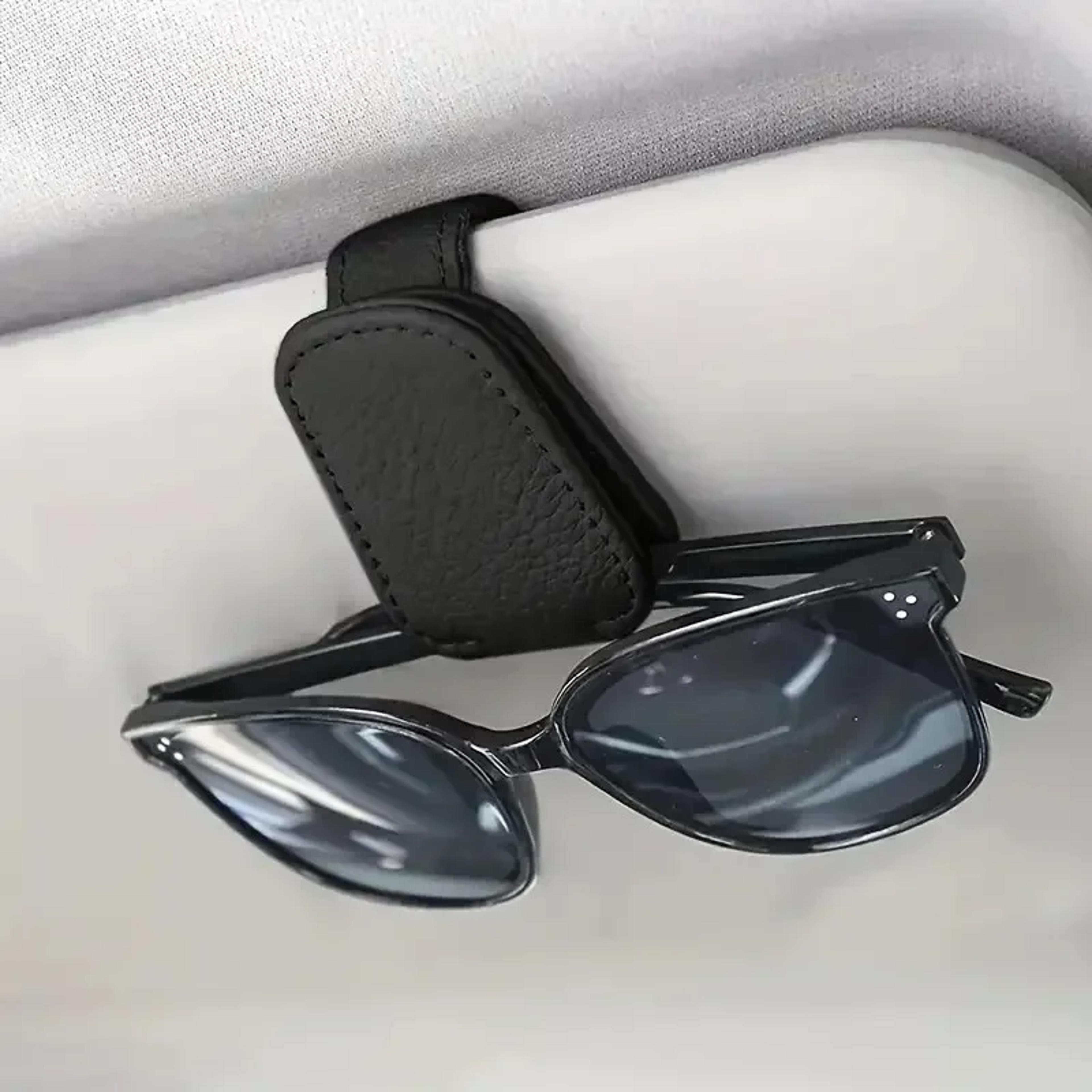 magnetic leather sunglasses and ticket clip for car sunshades, secure & stylish holder