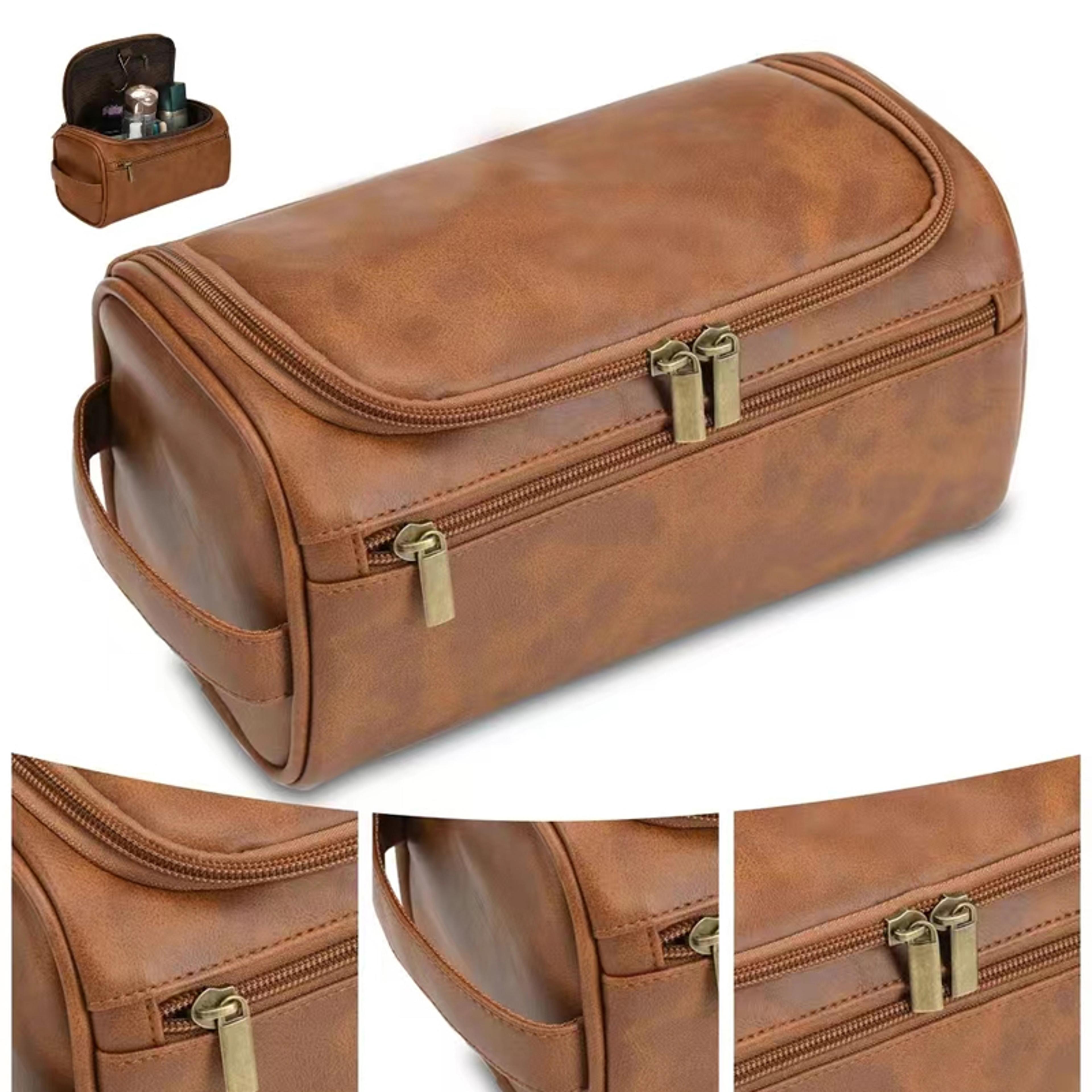 premium leather toiletry bag for men and women, hanging travel toiletry organizer