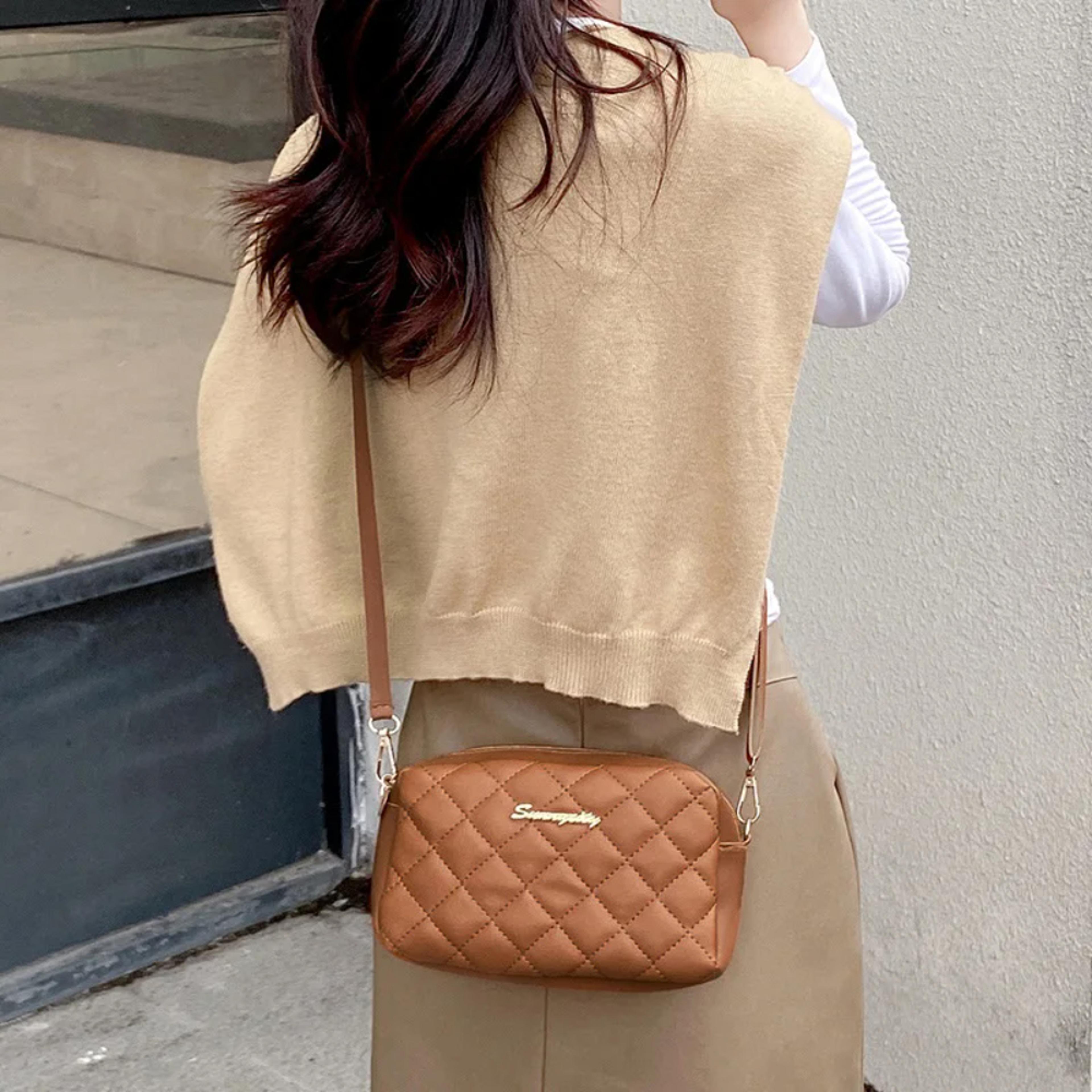 small messenger bag for women with trendy lingge embroidery, fashionable chain shoulder & crossbody bag for ladies