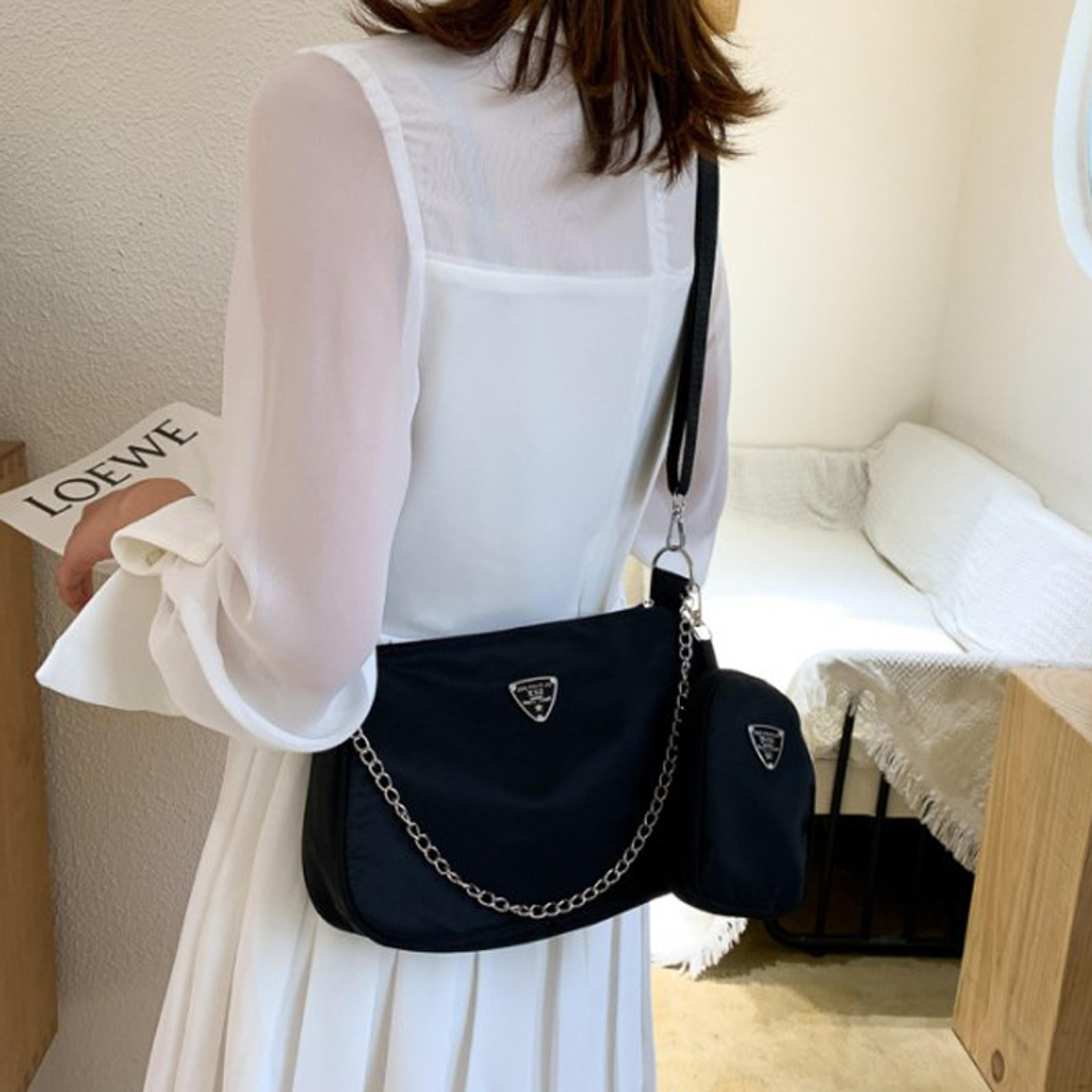Stylish Nylon Shoulder Bag Set Chic Solid Color Handbags With Chain Strap For Everyday Use  Travel 5