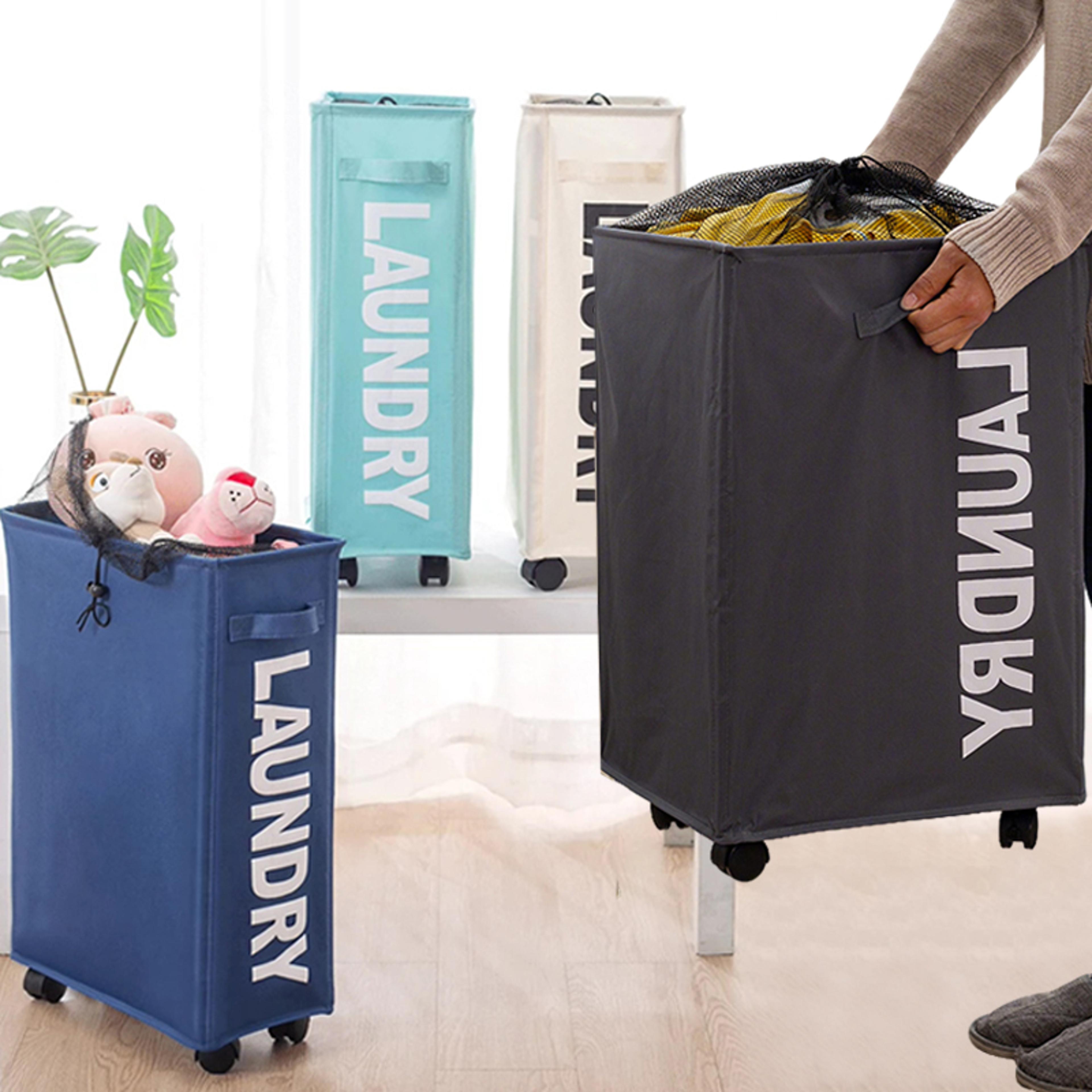 Large Capacity Laundry Basket With Wheels Waterproof Foldable Storage Bag For Yoga Mats  Dirty Clot 0