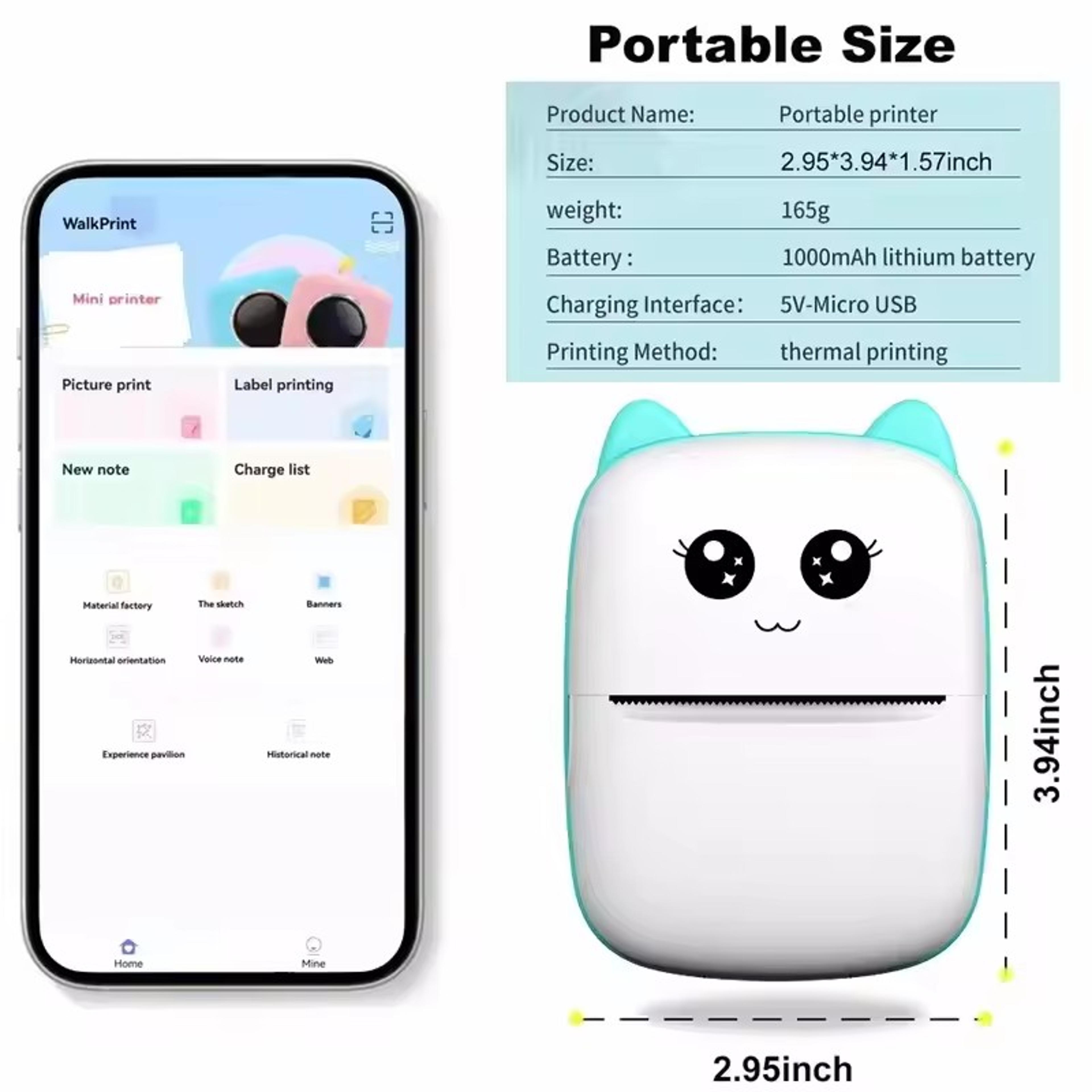 Mini Cat Portable Thermal Printer Wireless Bluetooth Printer For Photos And Labels 3