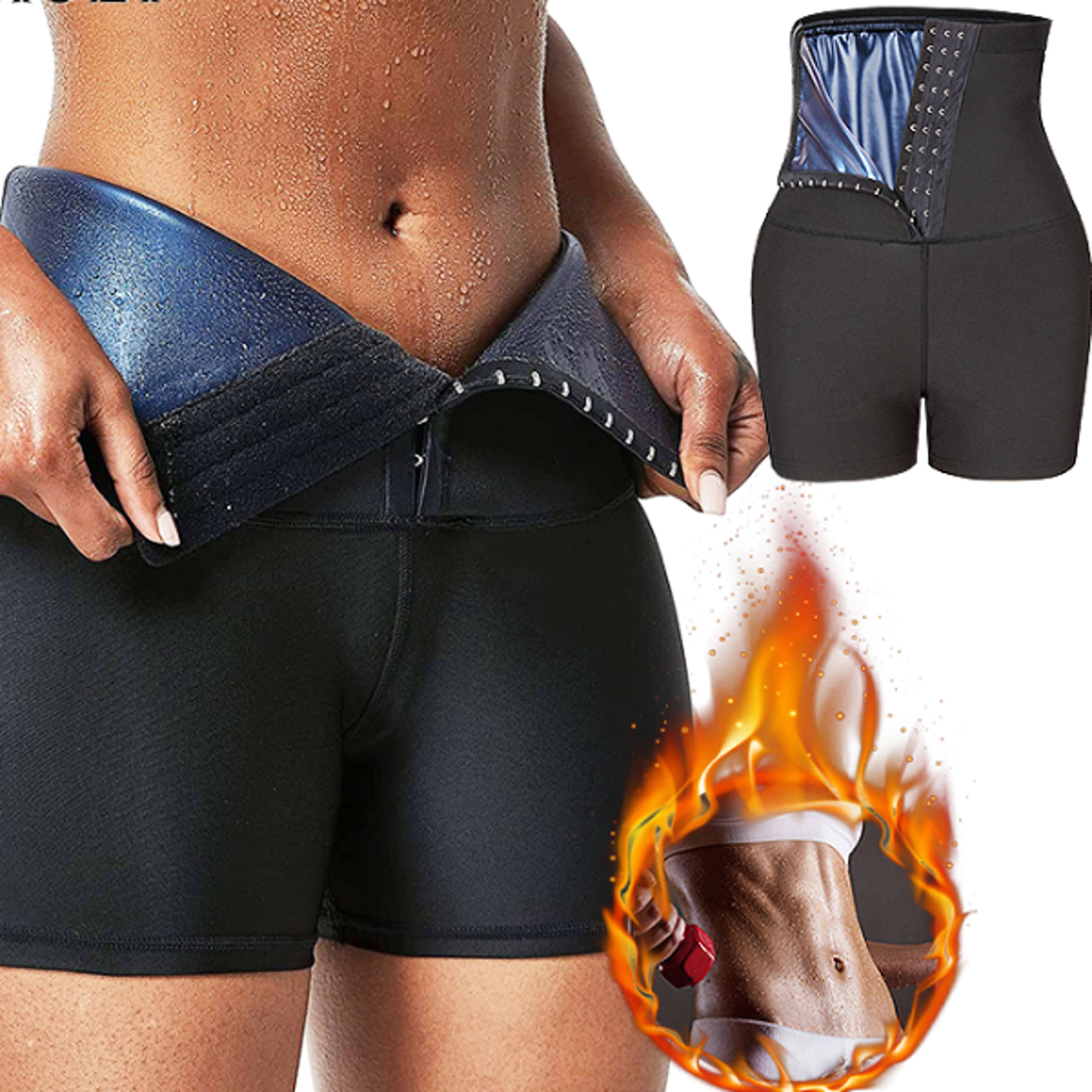 sweat sauna shapewear shorts for weight loss, slimming, and tummy control, thermo leggings & waist trainer