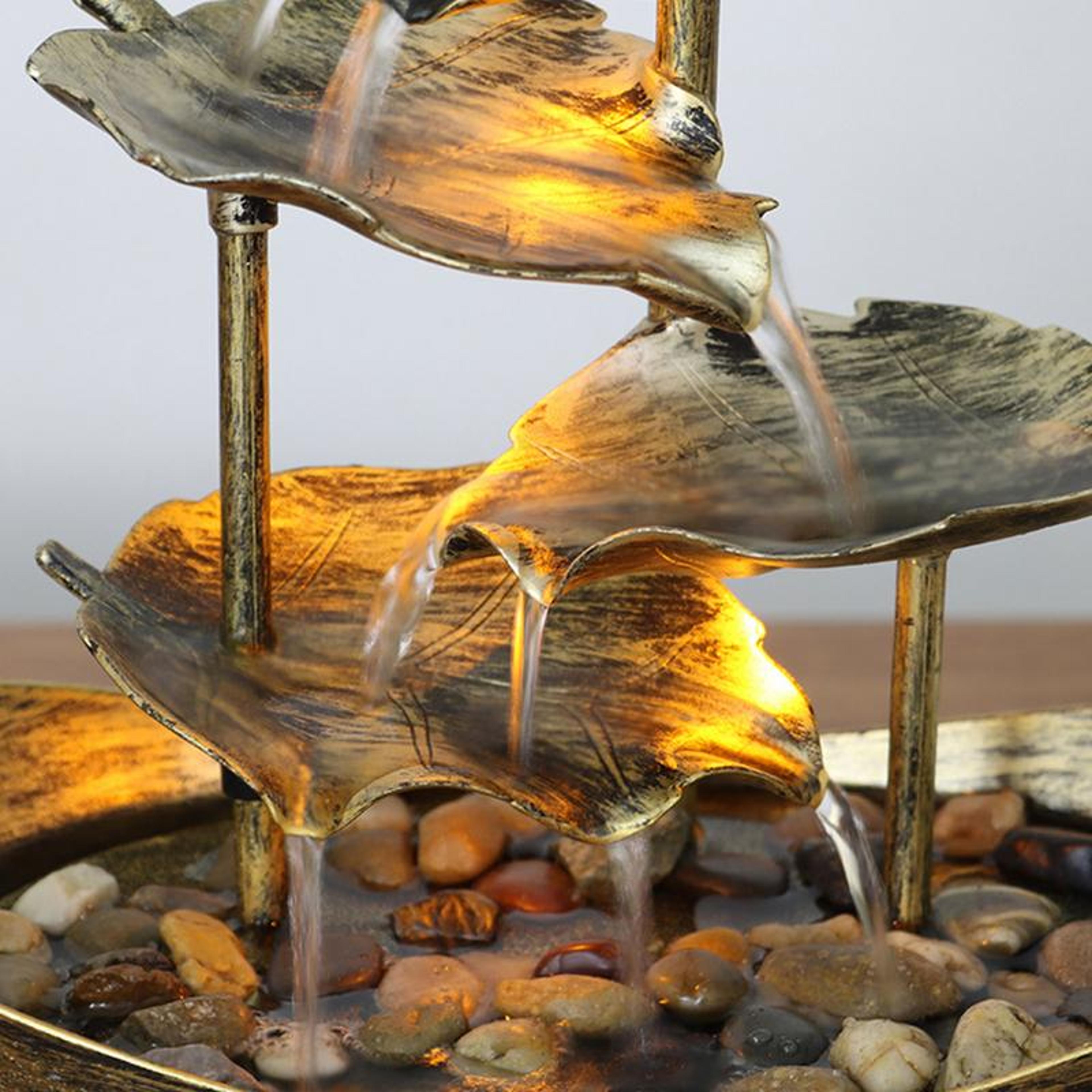 Tabletop Water Fountain 4Tier Lotus Leaf Small Waterfall USB Desk Fountain With Automatic Pump  Pow 2