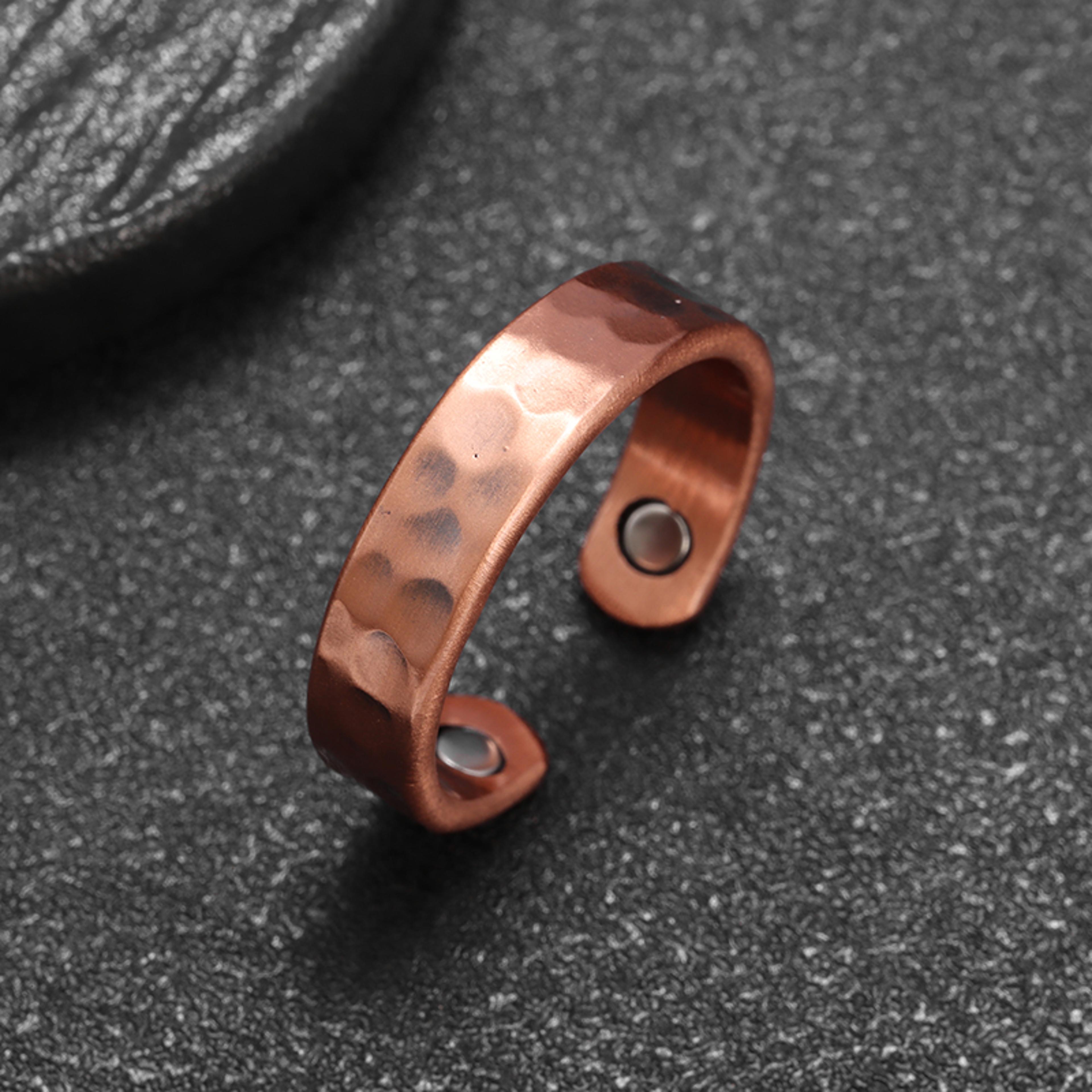 adjustable magnetic copper ring for men and women, unique concave-convex design, high-quality red copper jewelry