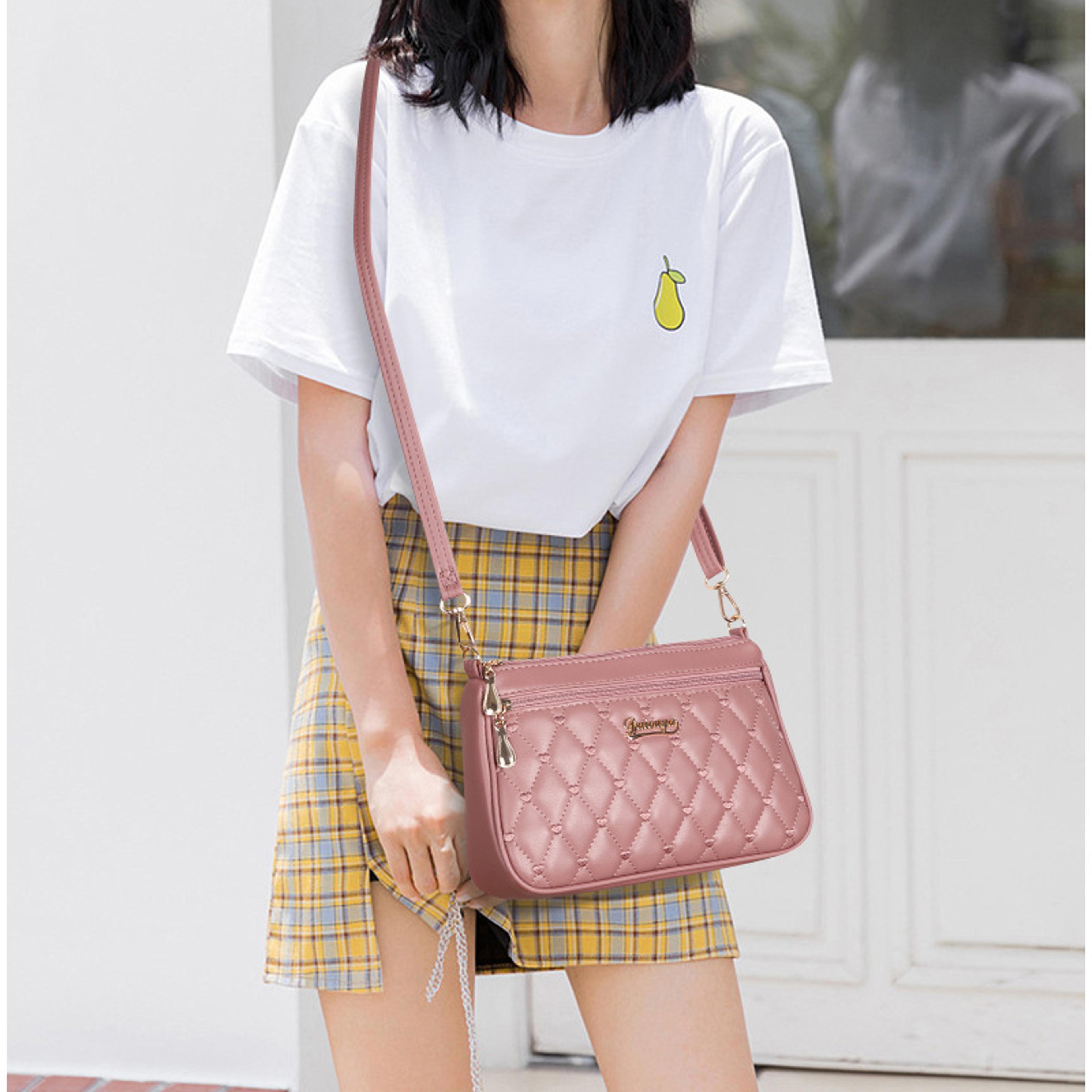 pu leather crossbody bag for women, fashion shoulder bag with embroidery thread & large capacity