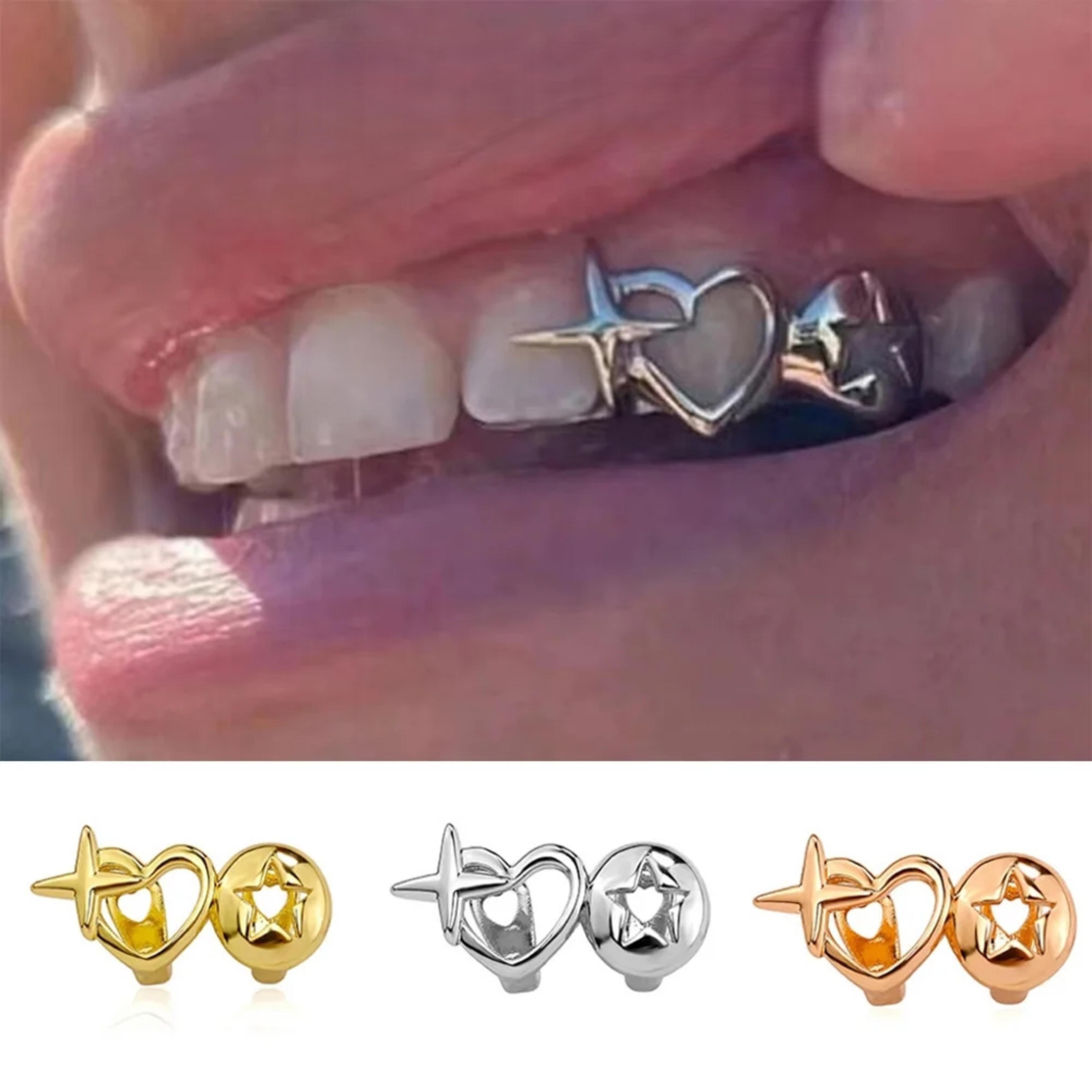 vintage silver tooth grill caps set, punk hip hop tooth jewelry for couples