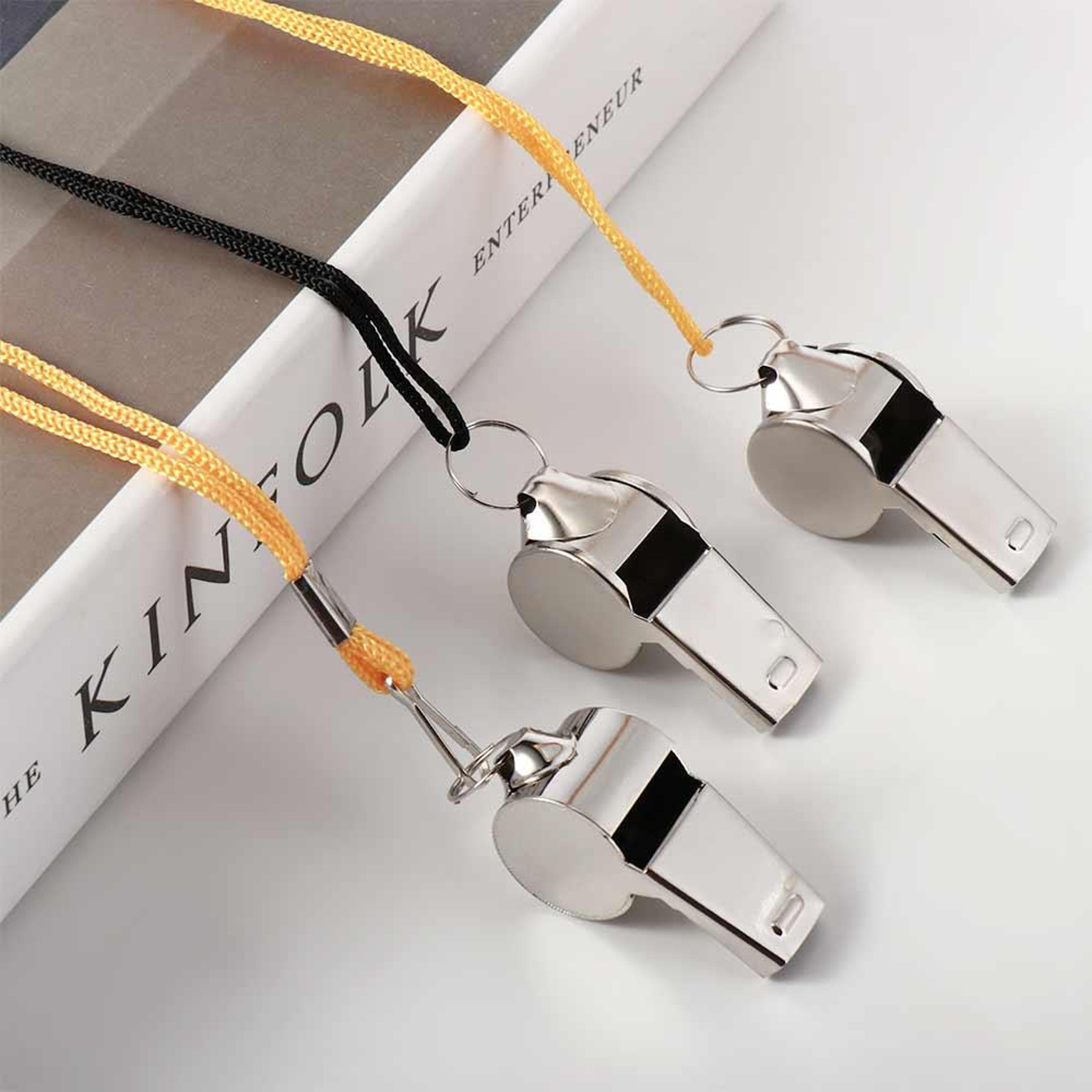 professional stainless steel sport referee whistle, loud metal portable whistle with rope
