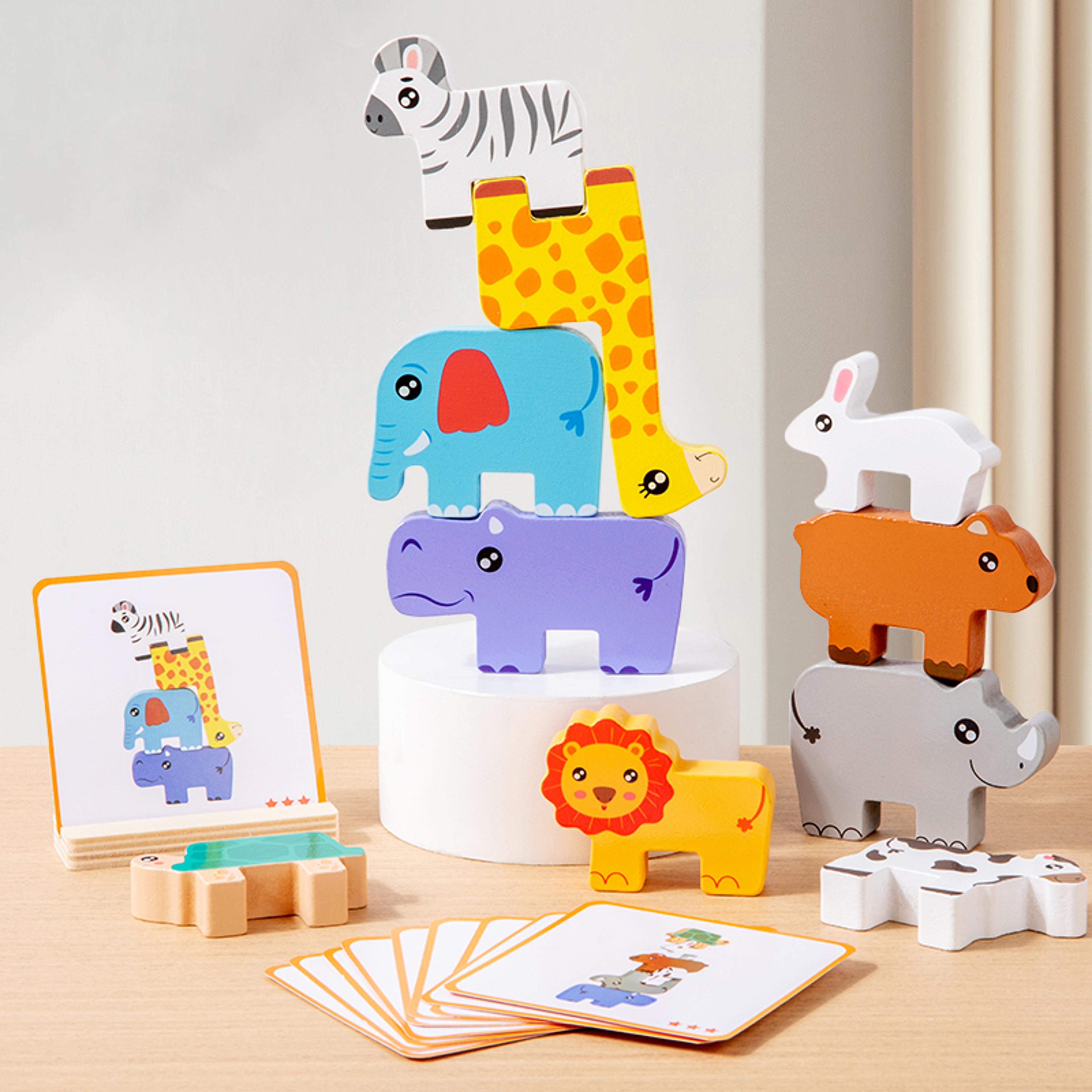 wooden animal stacking toy montessori shape matching balance puzzle for kids