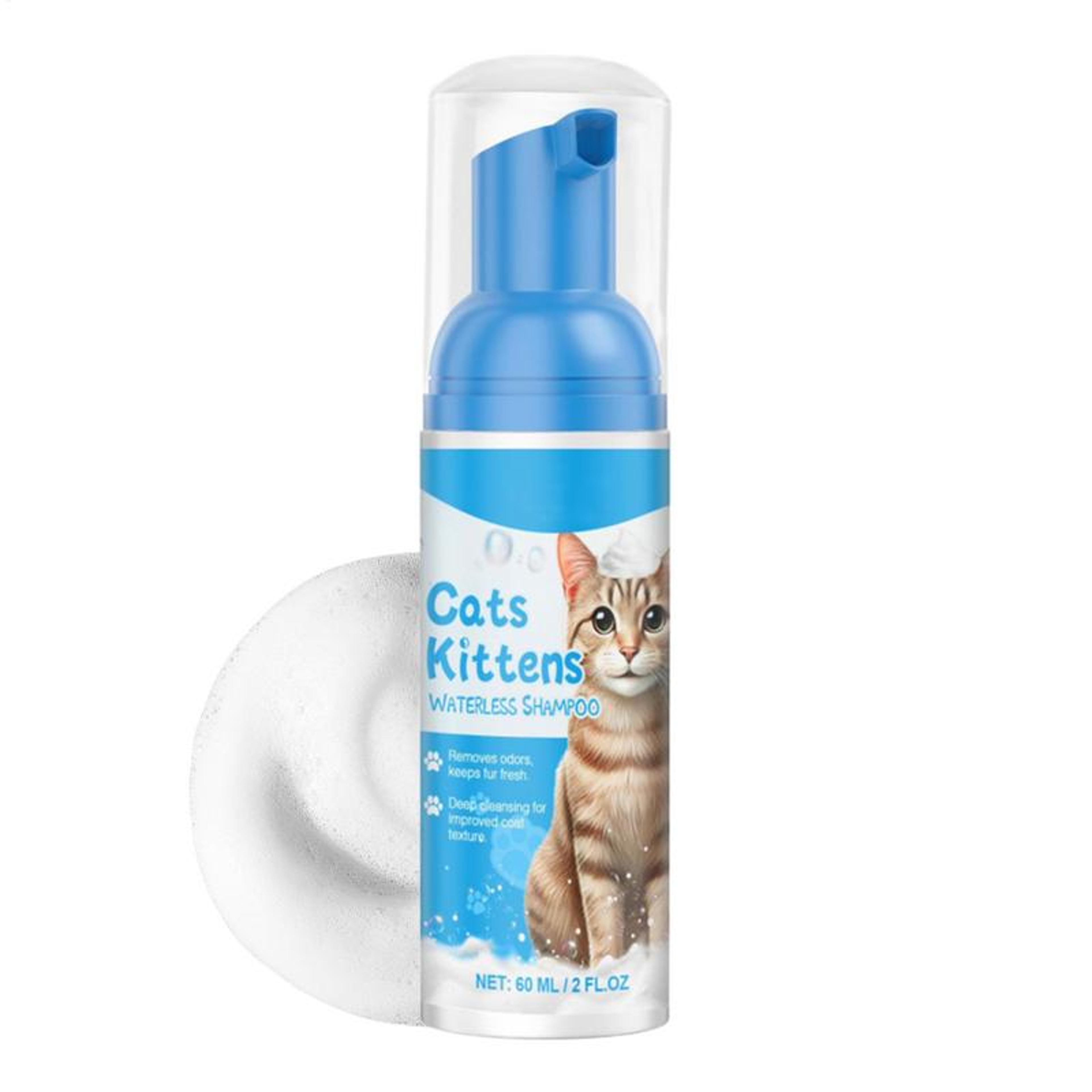 waterless cat shampoo, licking safe dry shampoo 60ml, gentle foam shampoo for cats relieves itchy skin
