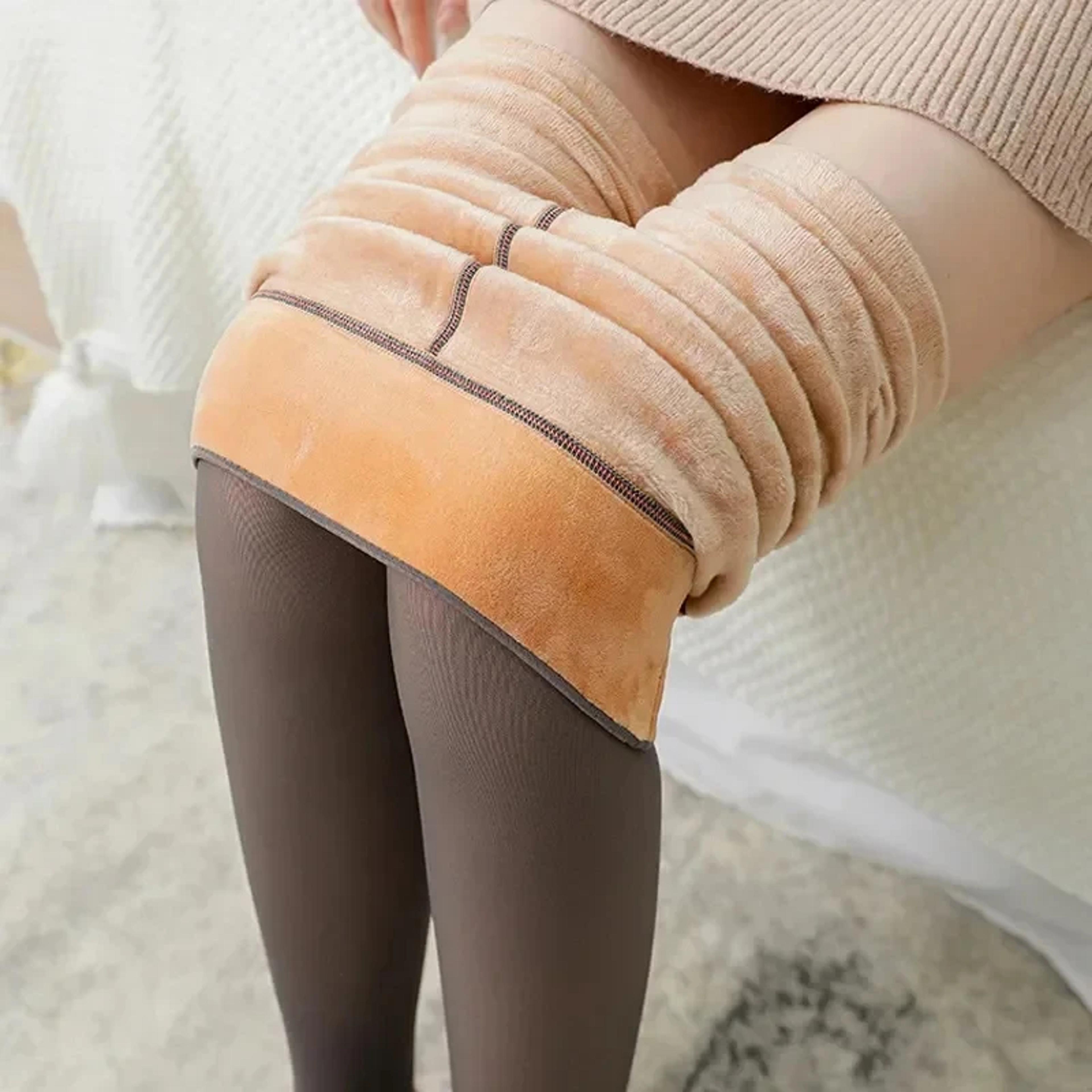 women's fleece lined thermal leggings faux sheer warm winter tights