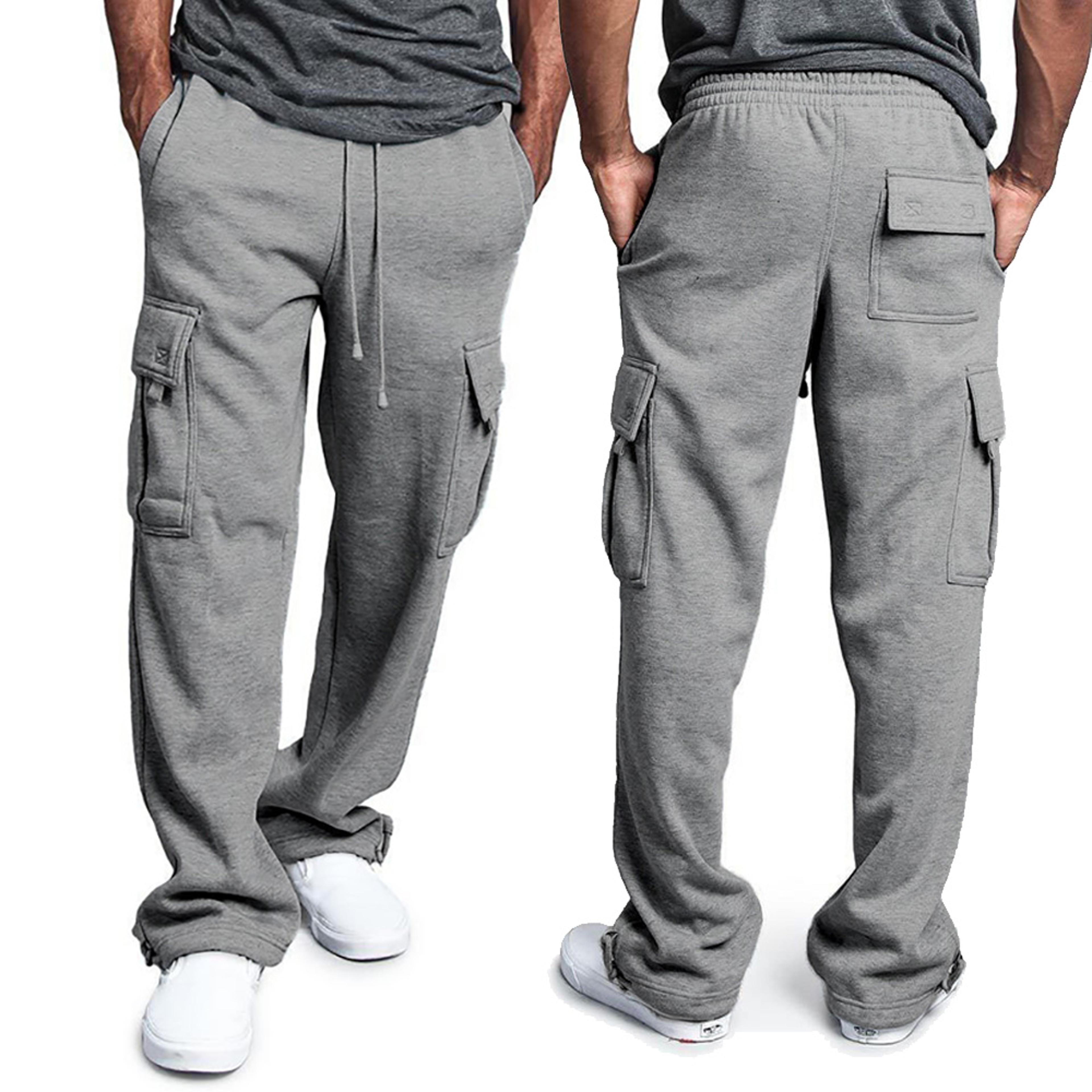 Breathable Cotton Sweatpants For Men Elastic Waist Baggy Pants With Drawstring  Multiple Pockets 2