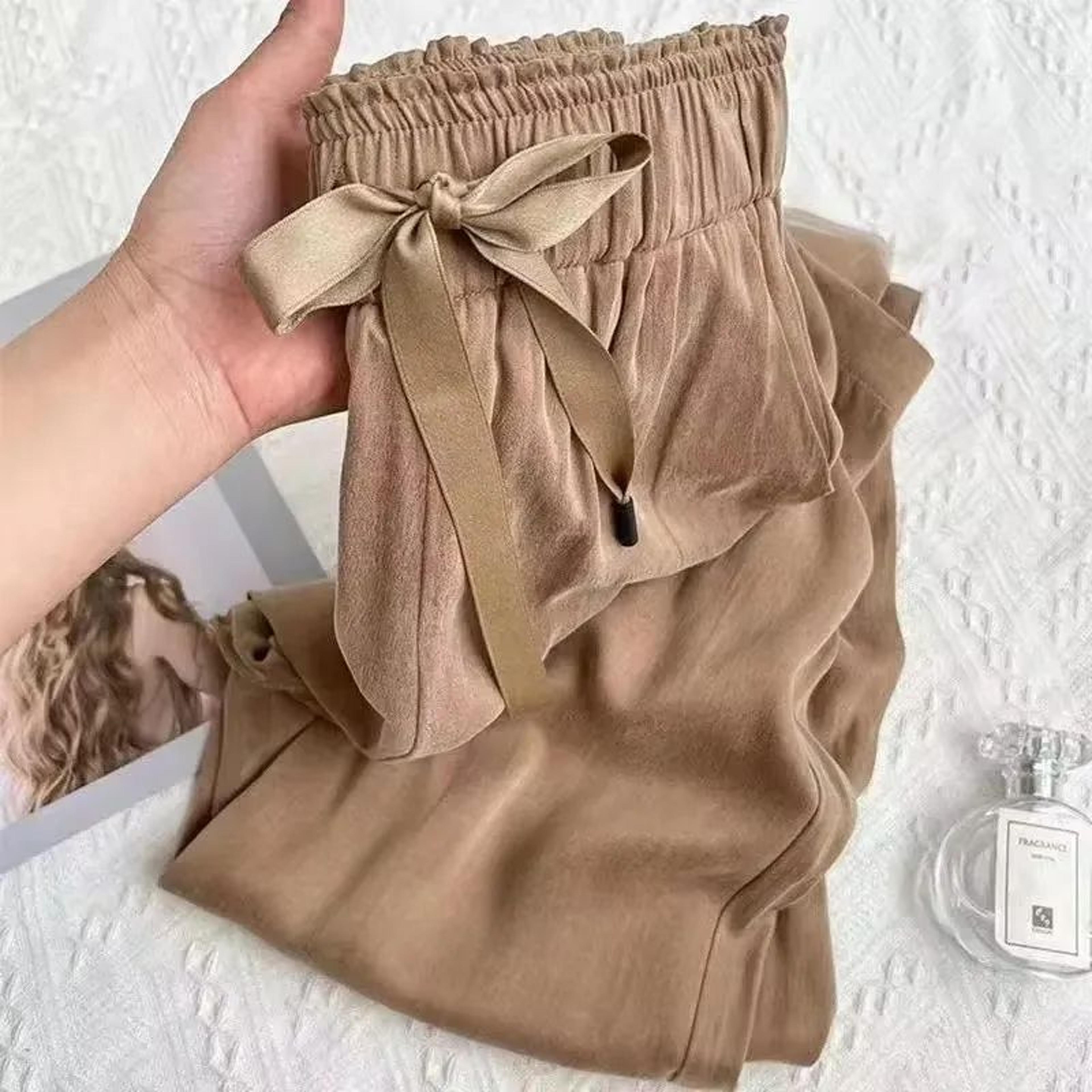 Acetic Acid Ice Silk Wide Leg Pants New Summer Thin Satin Casual Trousers For Women High Waisted St 4
