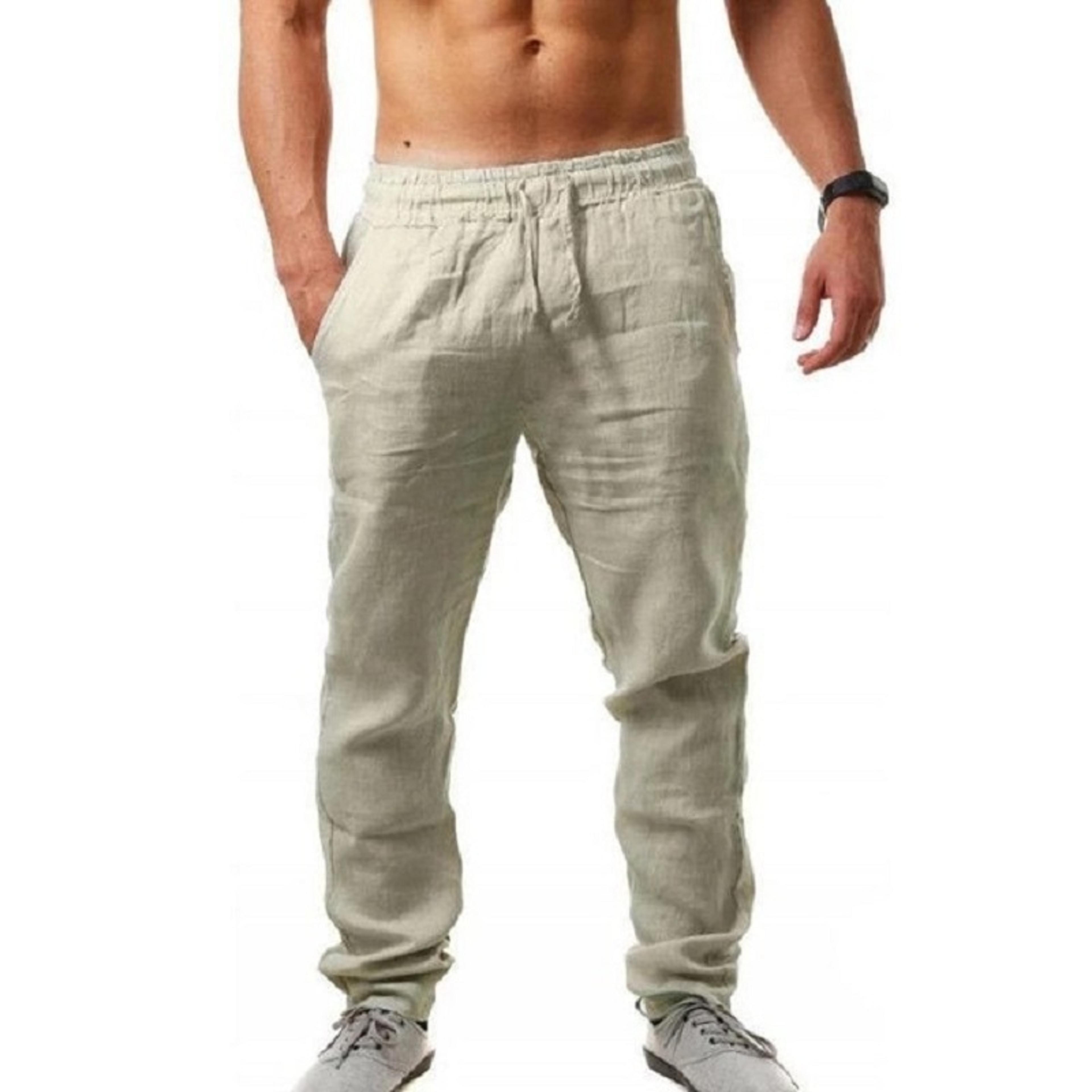 Mens Cotton Linen Pants For Autumn New Breathable Solid Color Linen Trousers For Fitness  Streetwea