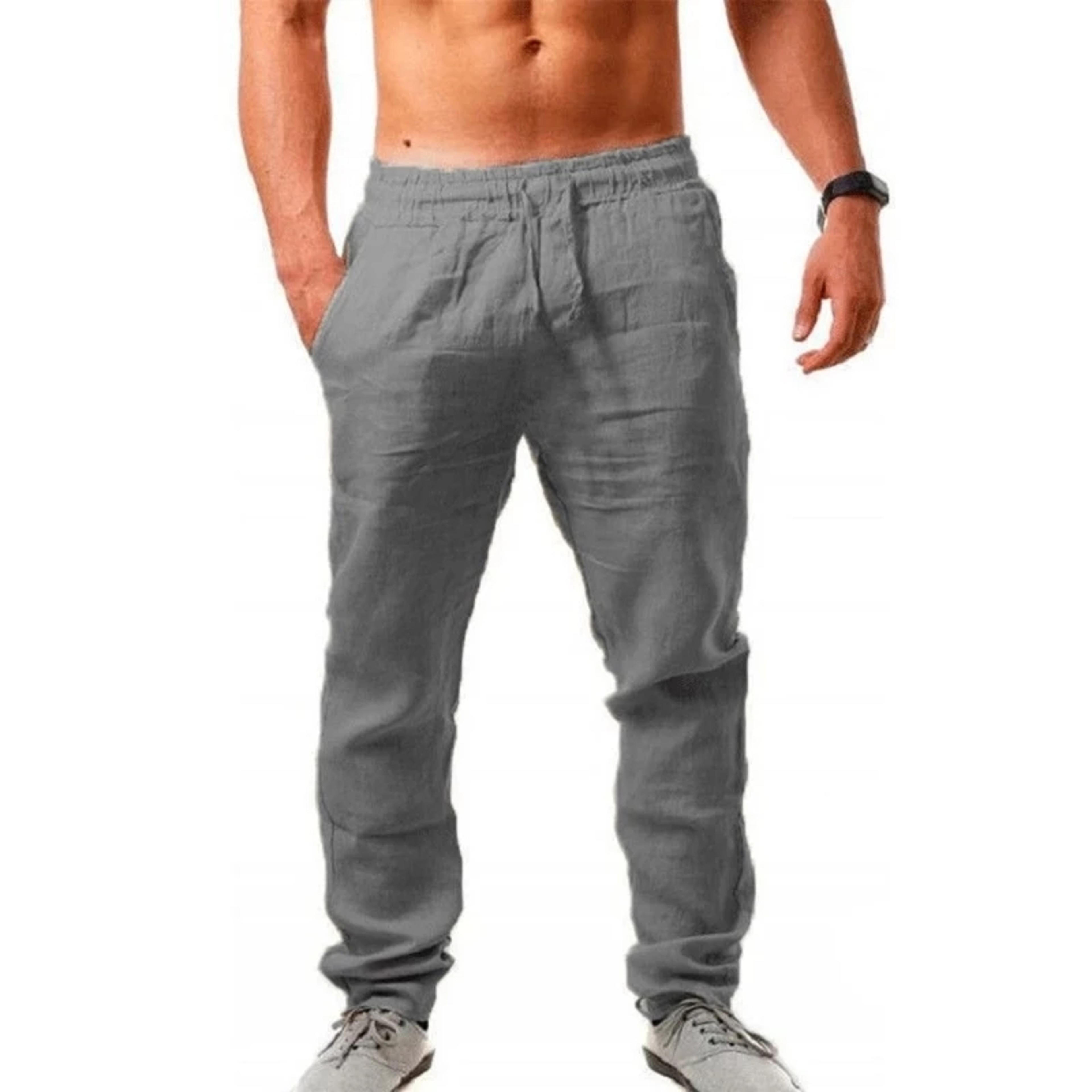 Mens Cotton Linen Pants For Autumn New Breathable Solid Color Linen Trousers For Fitness  Streetwea