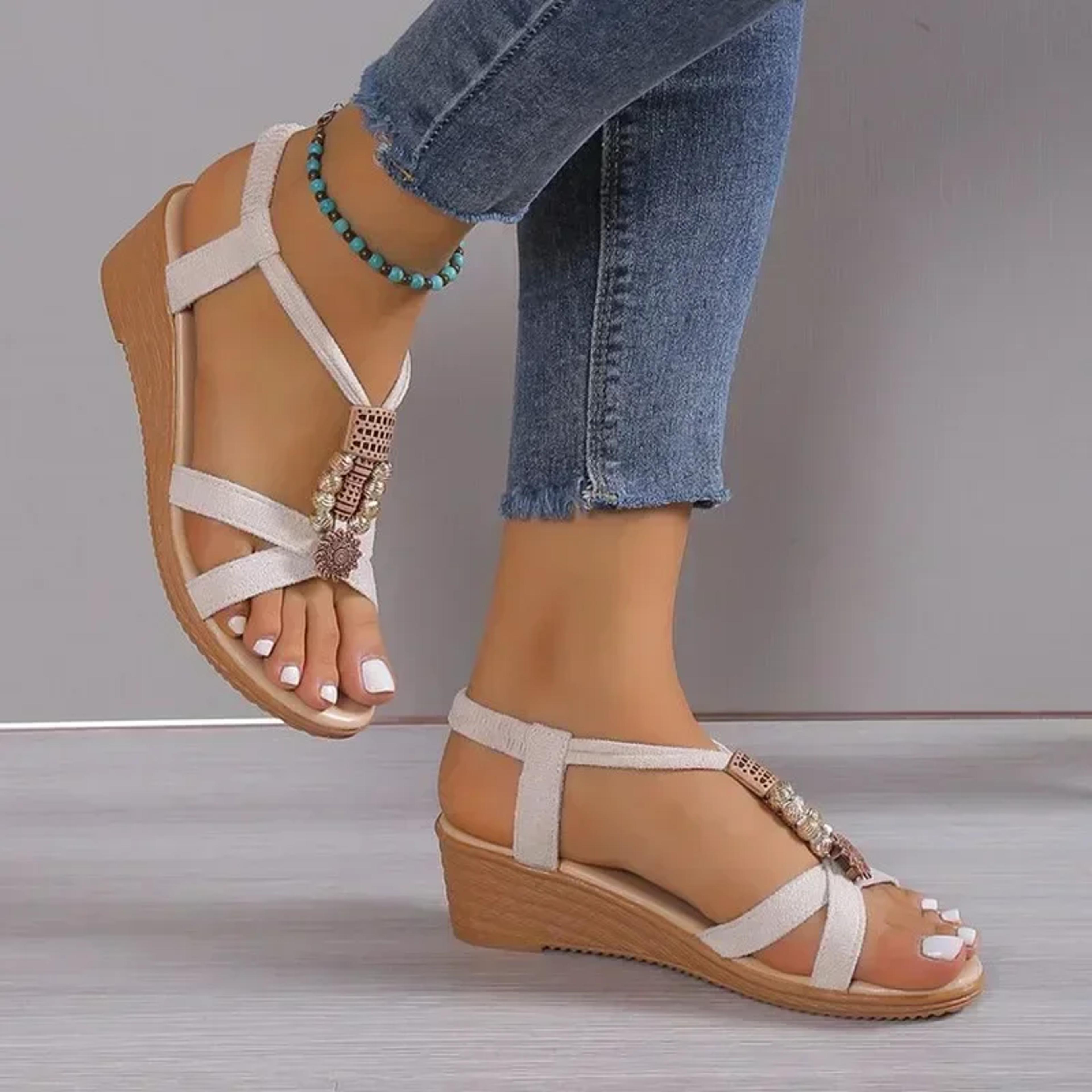 Round Toe Wedge Heel Metal Decorated Fashionable Womens Shoes Flat Wearresistant Comfortable Casual 3