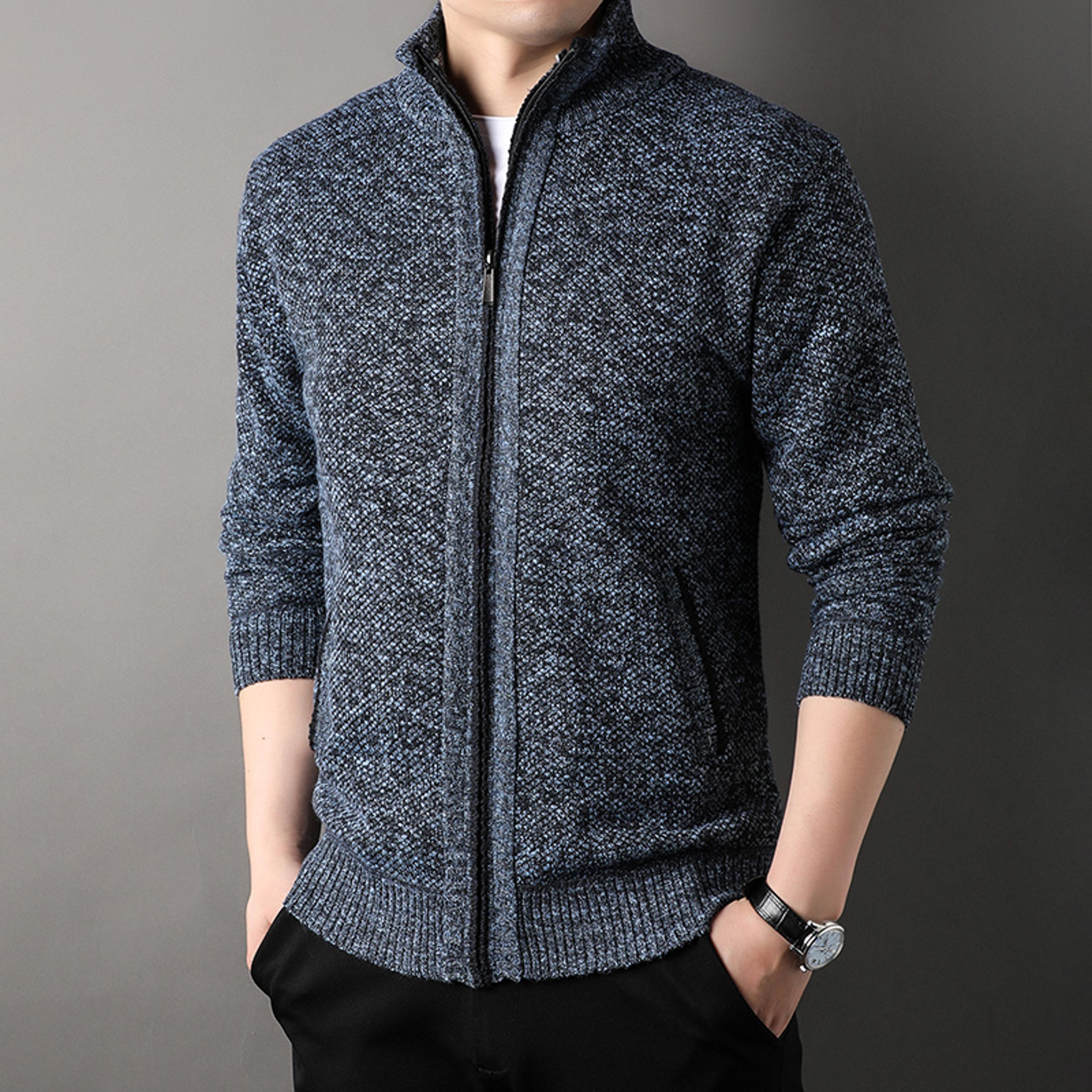 Mens Standup Collar Knit Sweater Autumn Winter Jacket Slim Cardigan Tops Solid Color Sweatercoat Gi 6