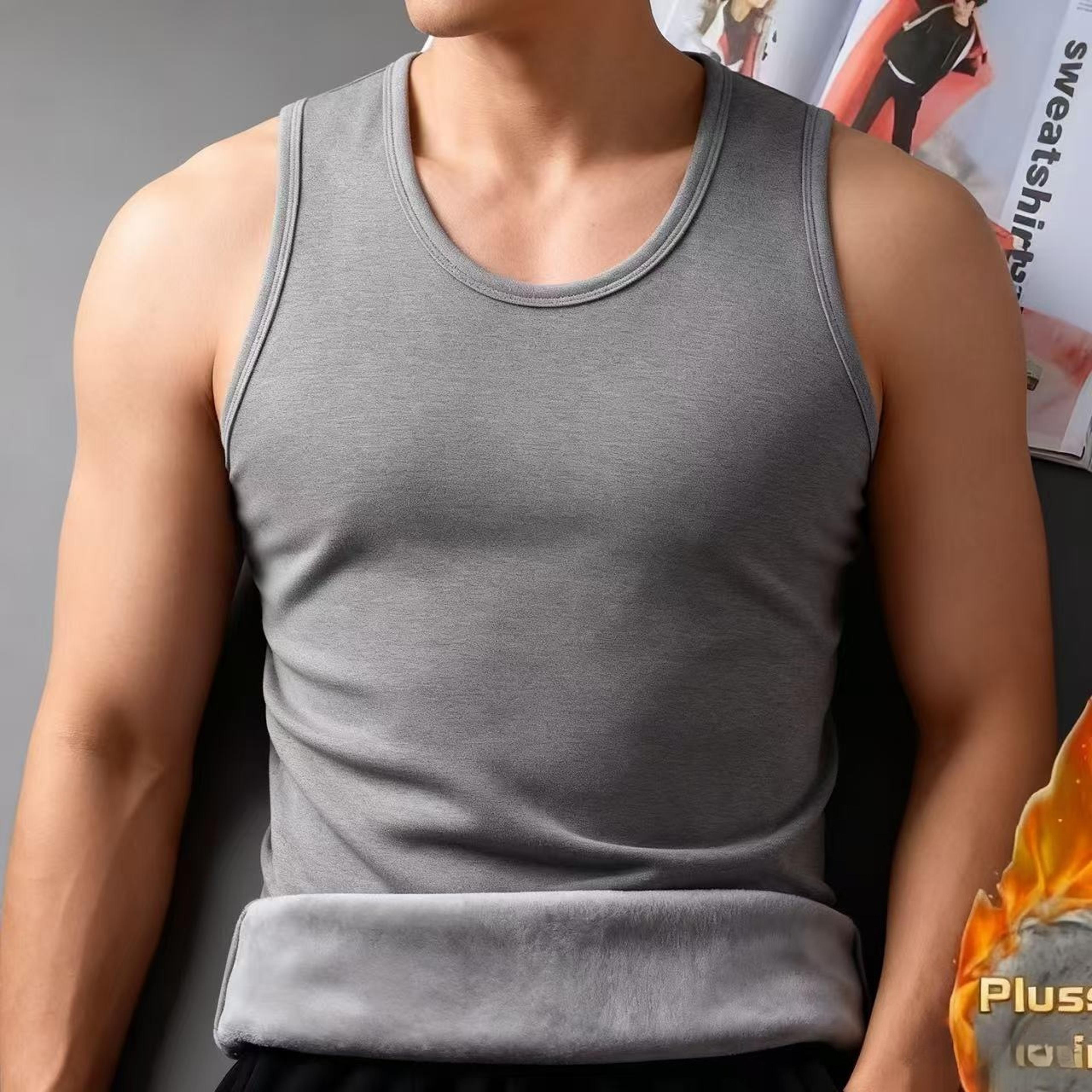 men's warm thermal underwear, autumn winter sleeveless vest, thickening thermo lingerie, soft fleece lined undershirt
