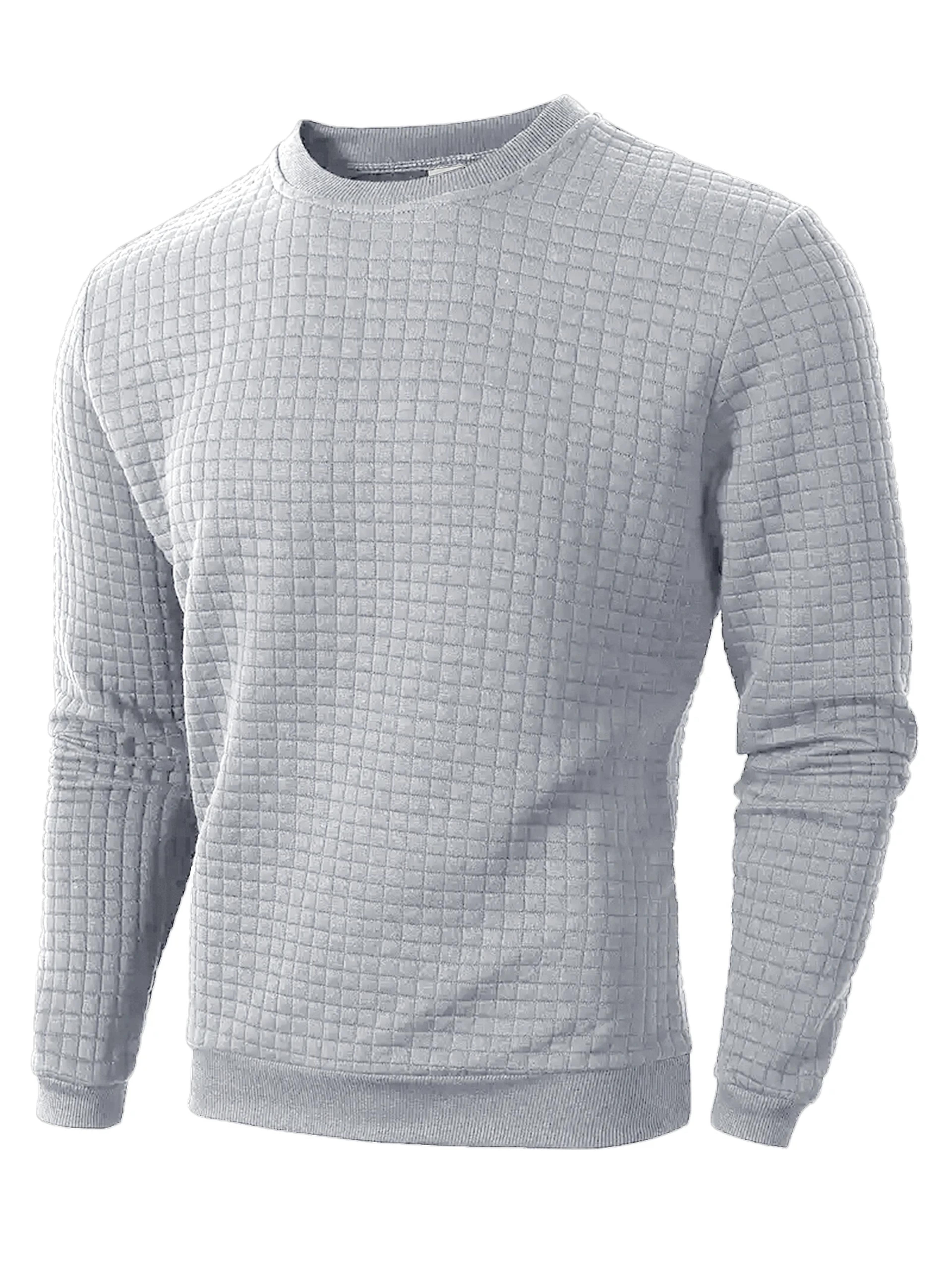 Autumn Mens Crew Neck Pullover Solid Color Knitted Streetwear Jacquard Check Sweatshirt Long Sleeve