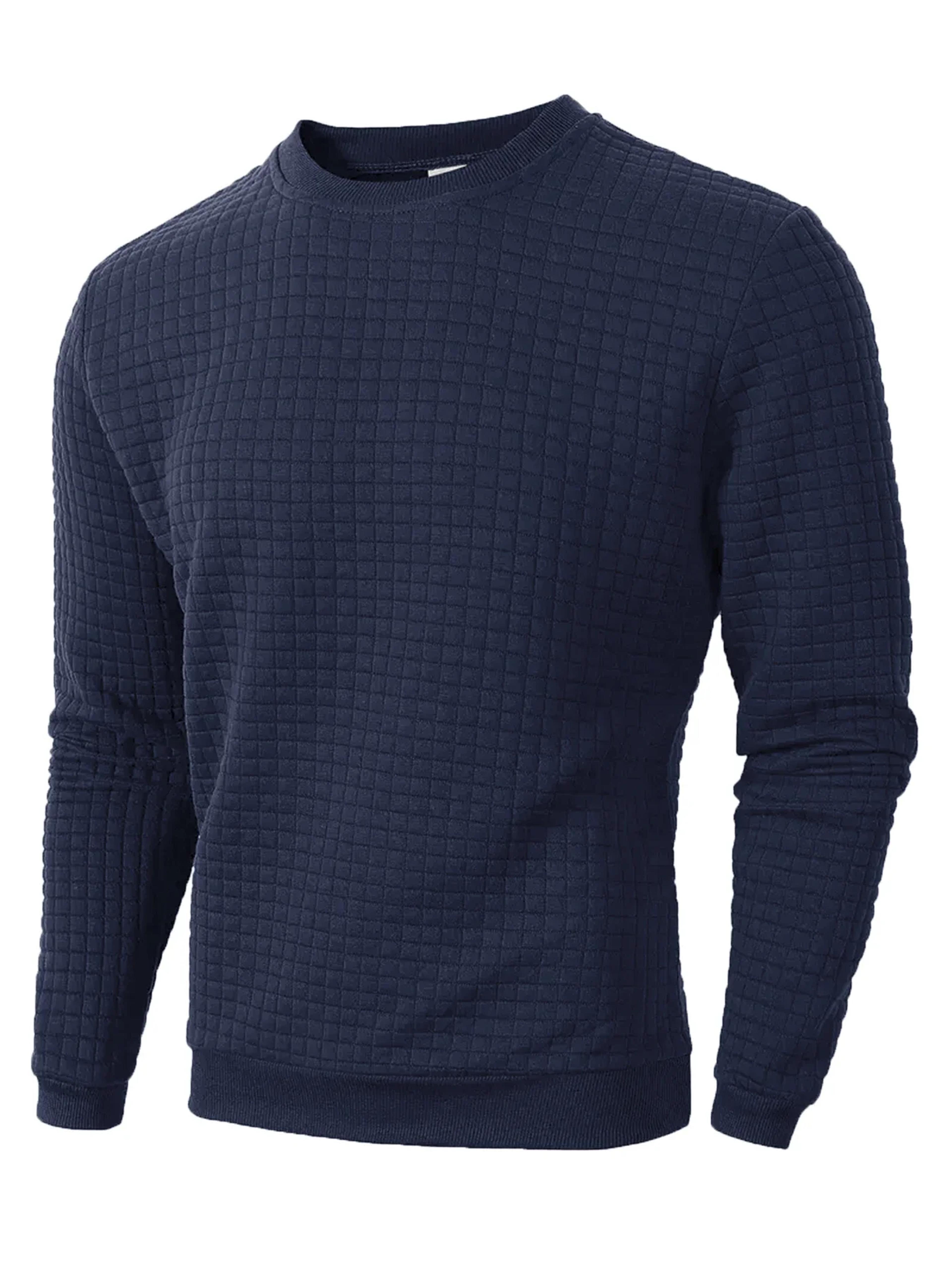 Autumn Mens Crew Neck Pullover Solid Color Knitted Streetwear Jacquard Check Sweatshirt Long Sleeve
