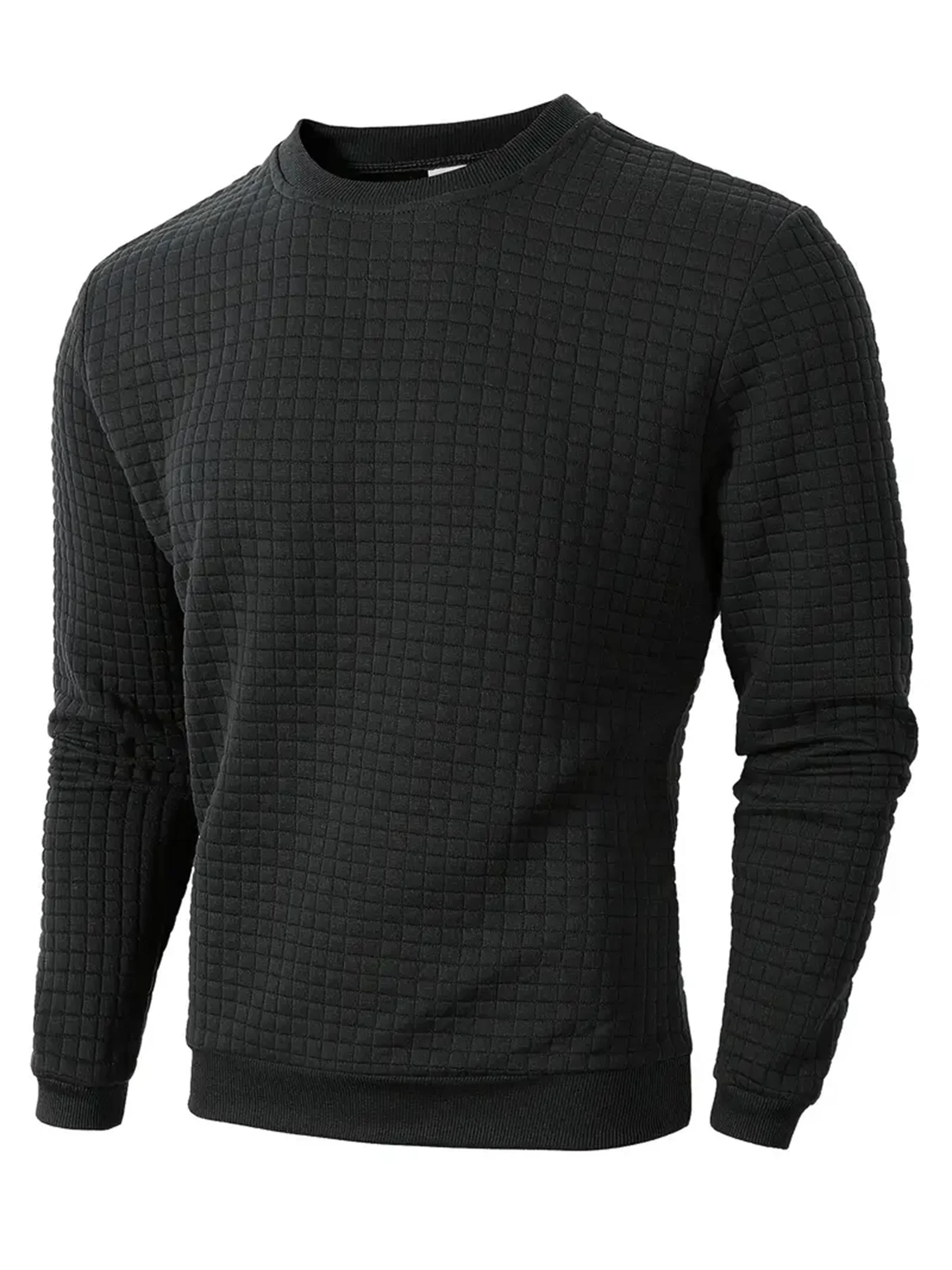 Autumn Mens Crew Neck Pullover Solid Color Knitted Streetwear Jacquard Check Sweatshirt Long Sleeve