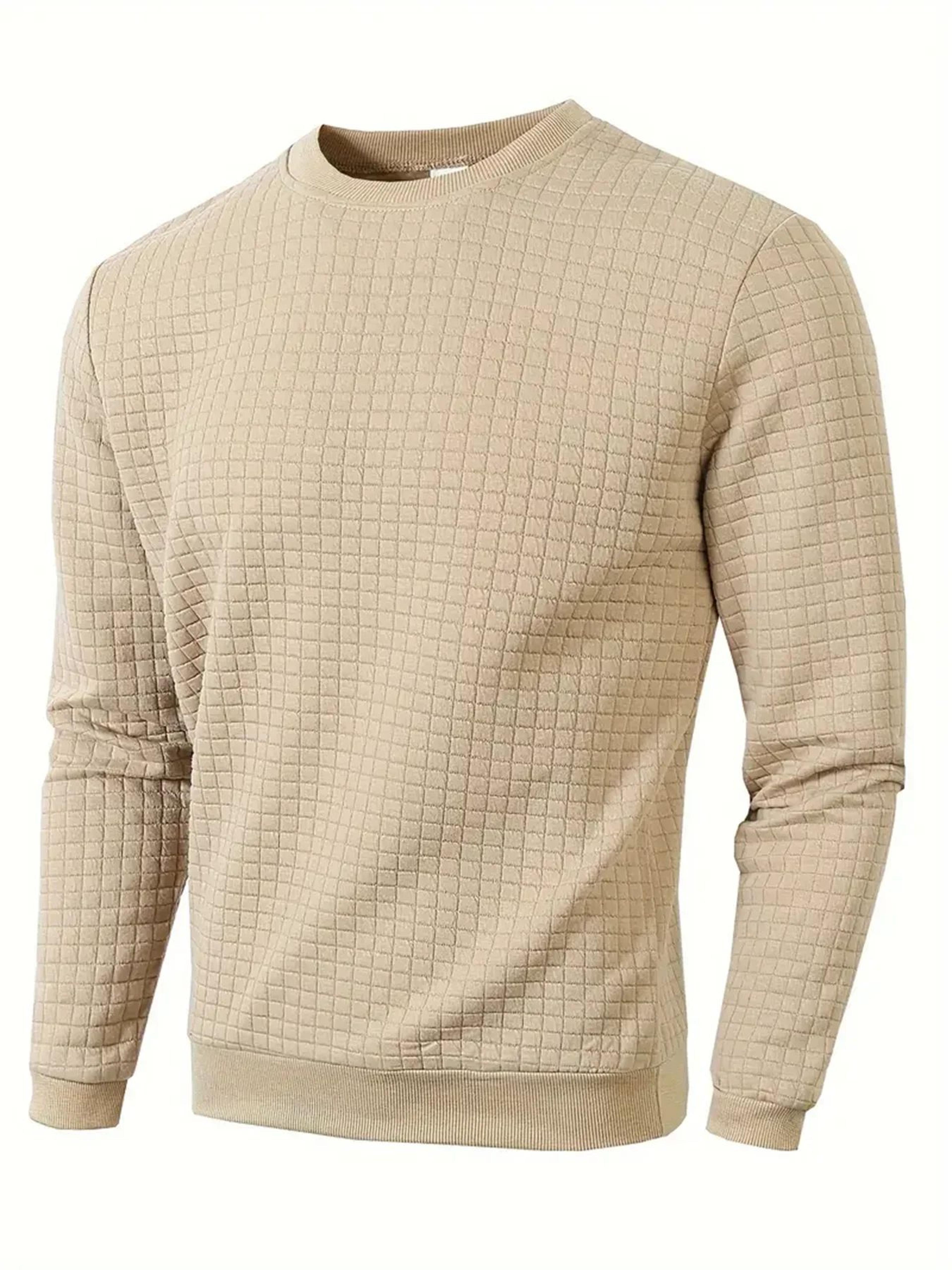 Autumn Mens Crew Neck Pullover Solid Color Knitted Streetwear Jacquard Check Sweatshirt Long Sleeve 8