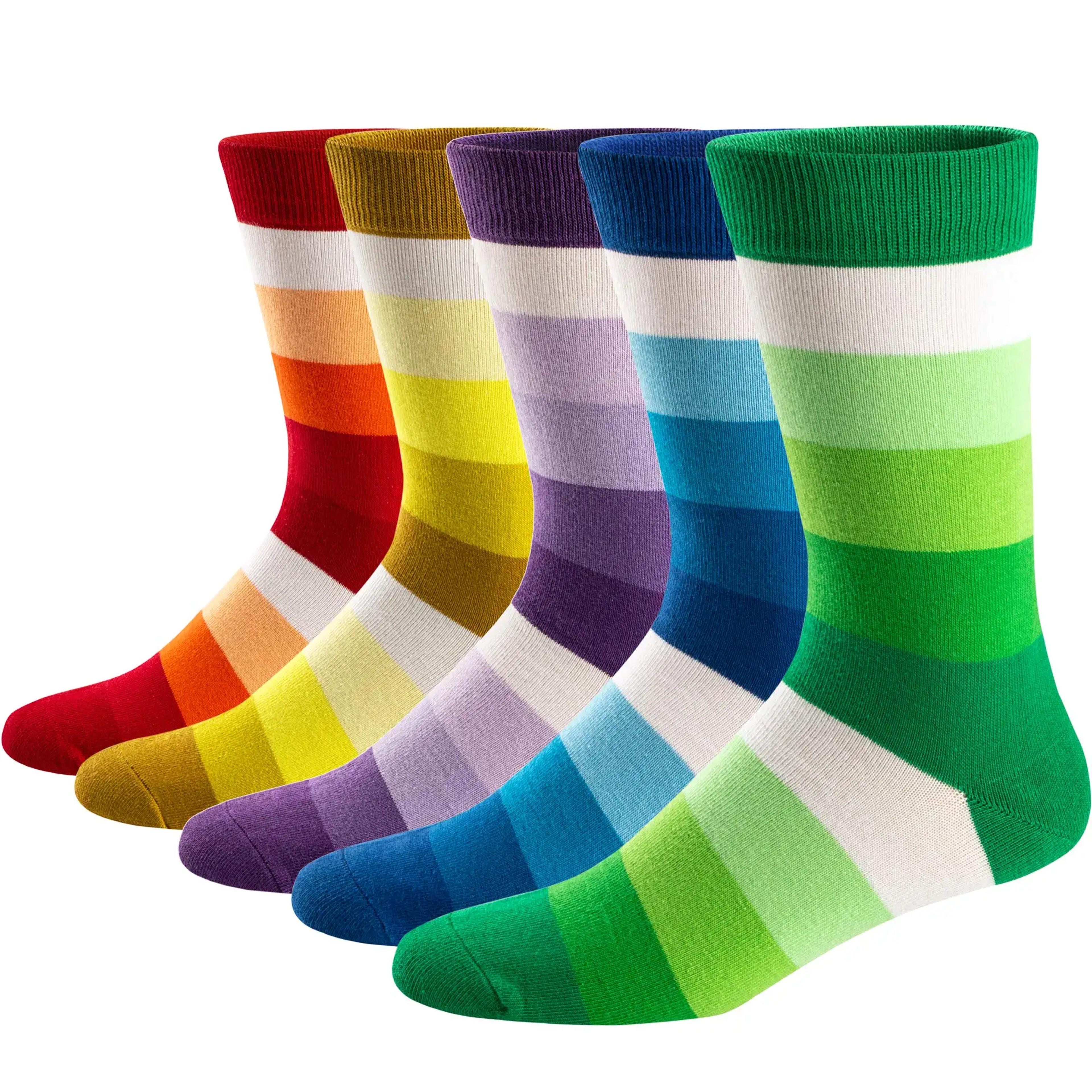 Colorful Striped Combed Cotton Novelty Socks Fun Dress Socks For Men Cool  Breathable Casual Patter 6