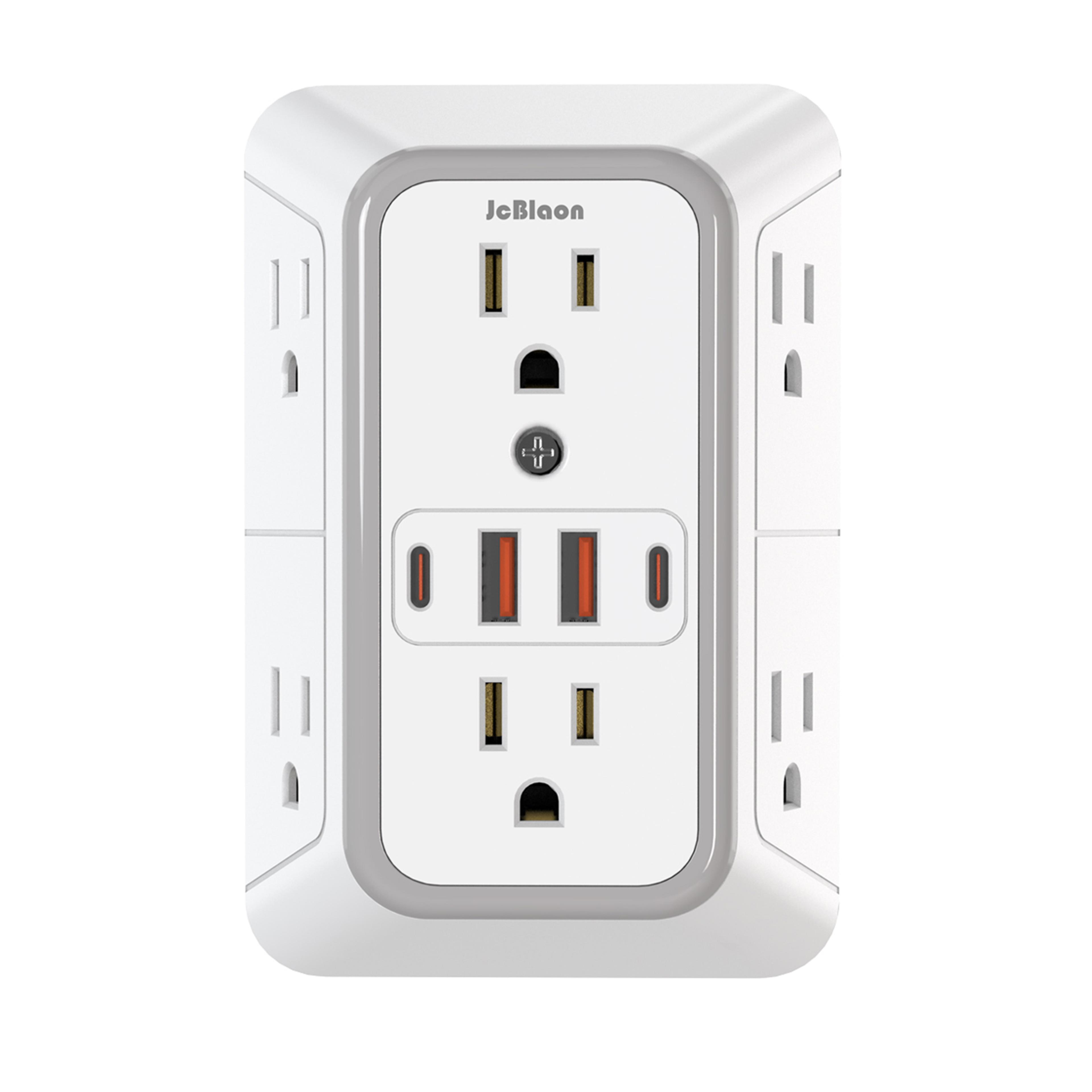 universal plug power strip, 6 ac outlets, 4 usb ports (2 type-c) wall socket with network filter & rapid charging