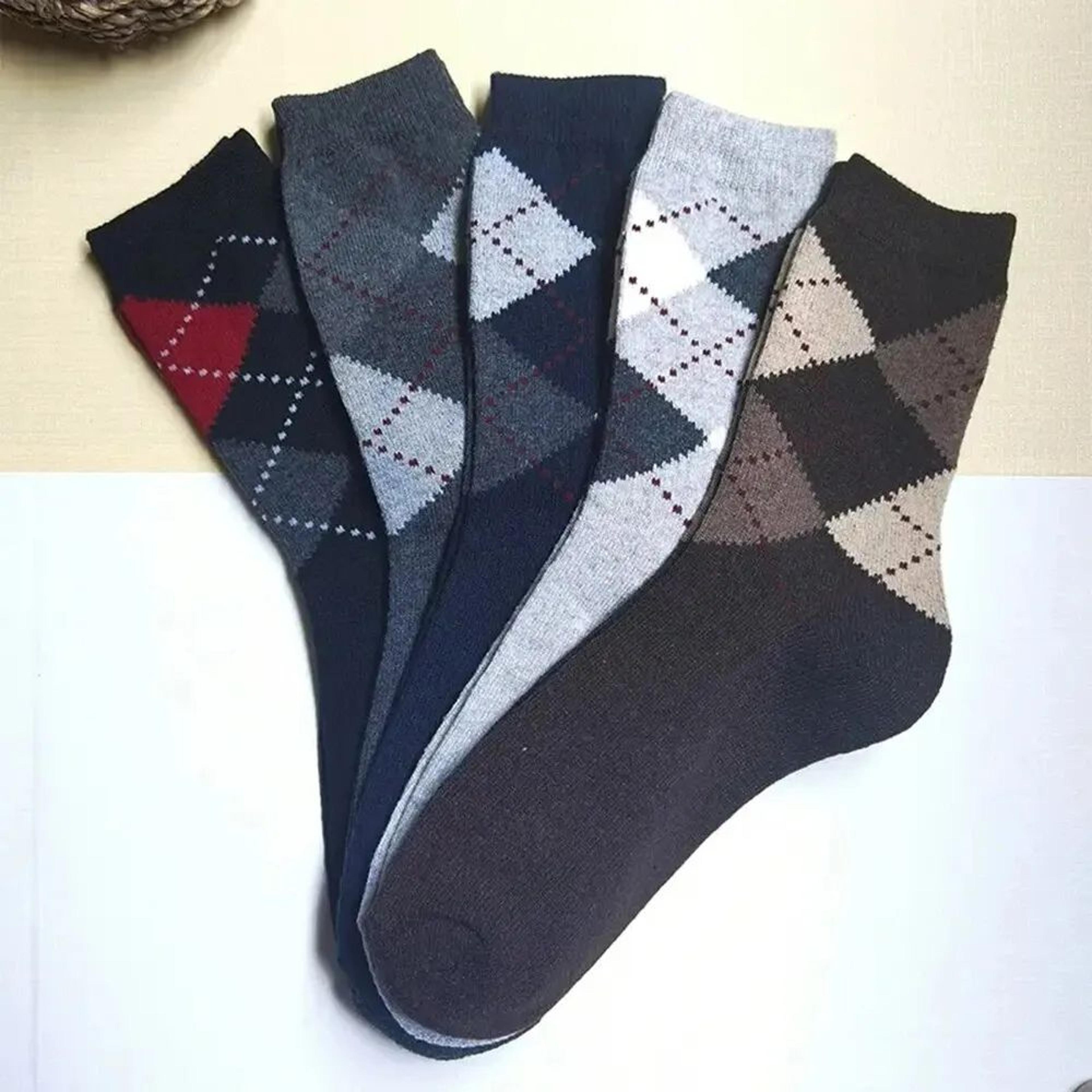 mens splicing diamond patterns wool socks, warm winter mid length socks, thickening soft cold-resistant men boot socks