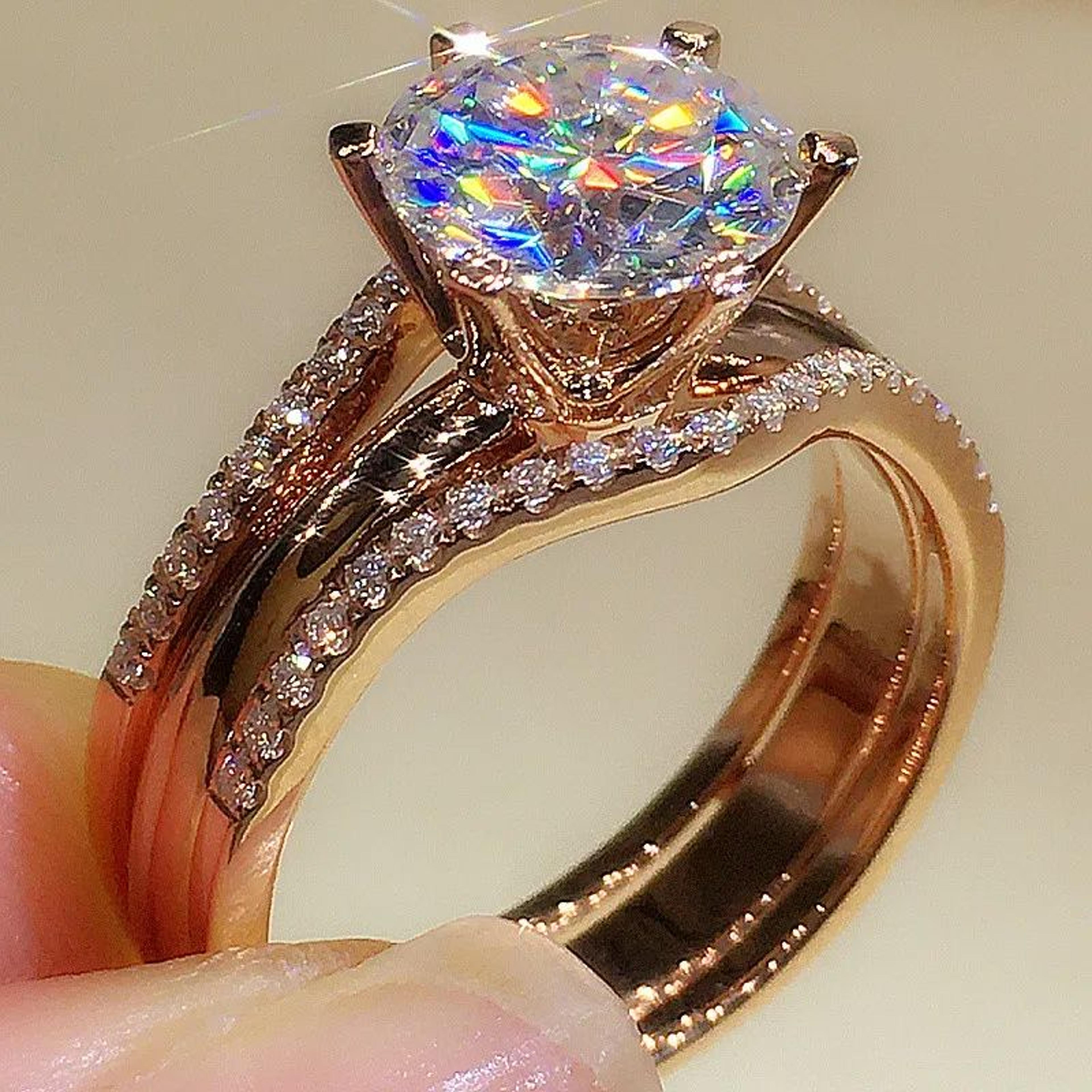 Huitan Classic Rose Gold Color CZ Ring For Women Elegant Wedding  Engagement Jewelry 1