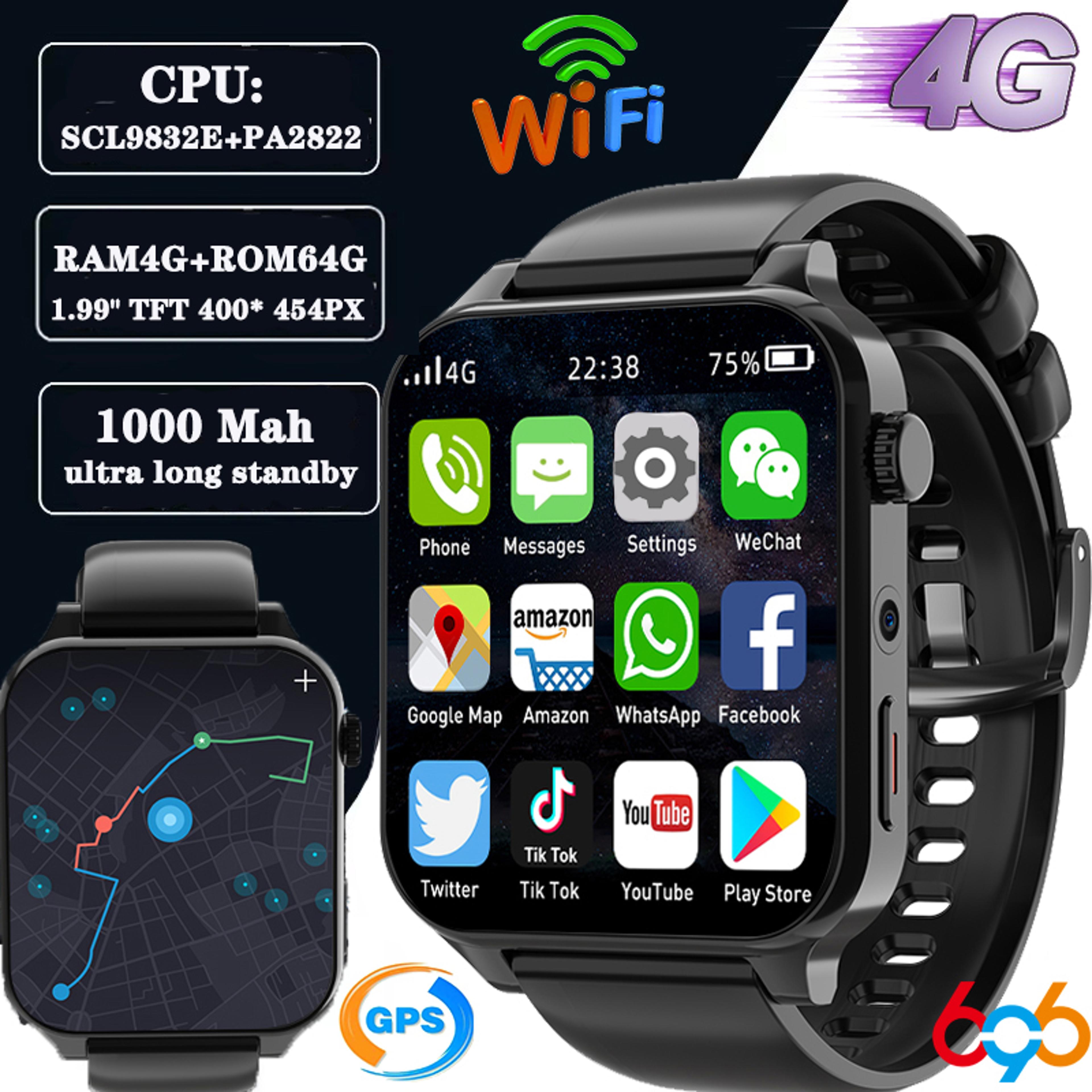 4GB RAM 64GB ROM Smart Watch For Men GPS Dual Camera Heart Rate Monitor Waterproof Sports Smartwatc 4