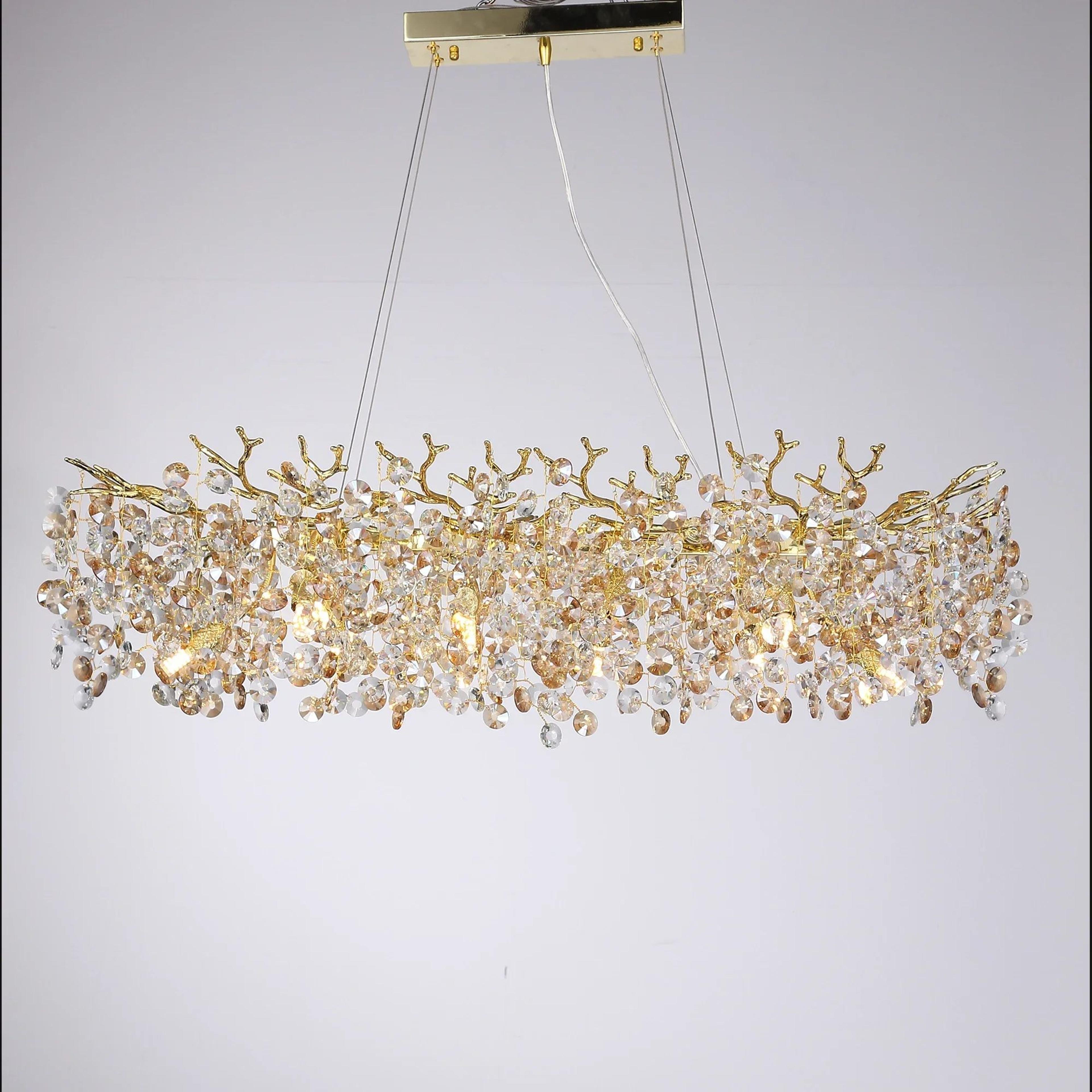 Modern Rectangle Crystal Chandelier Large Gold Branch Hanging Pendant Light For Dining Room Living  4