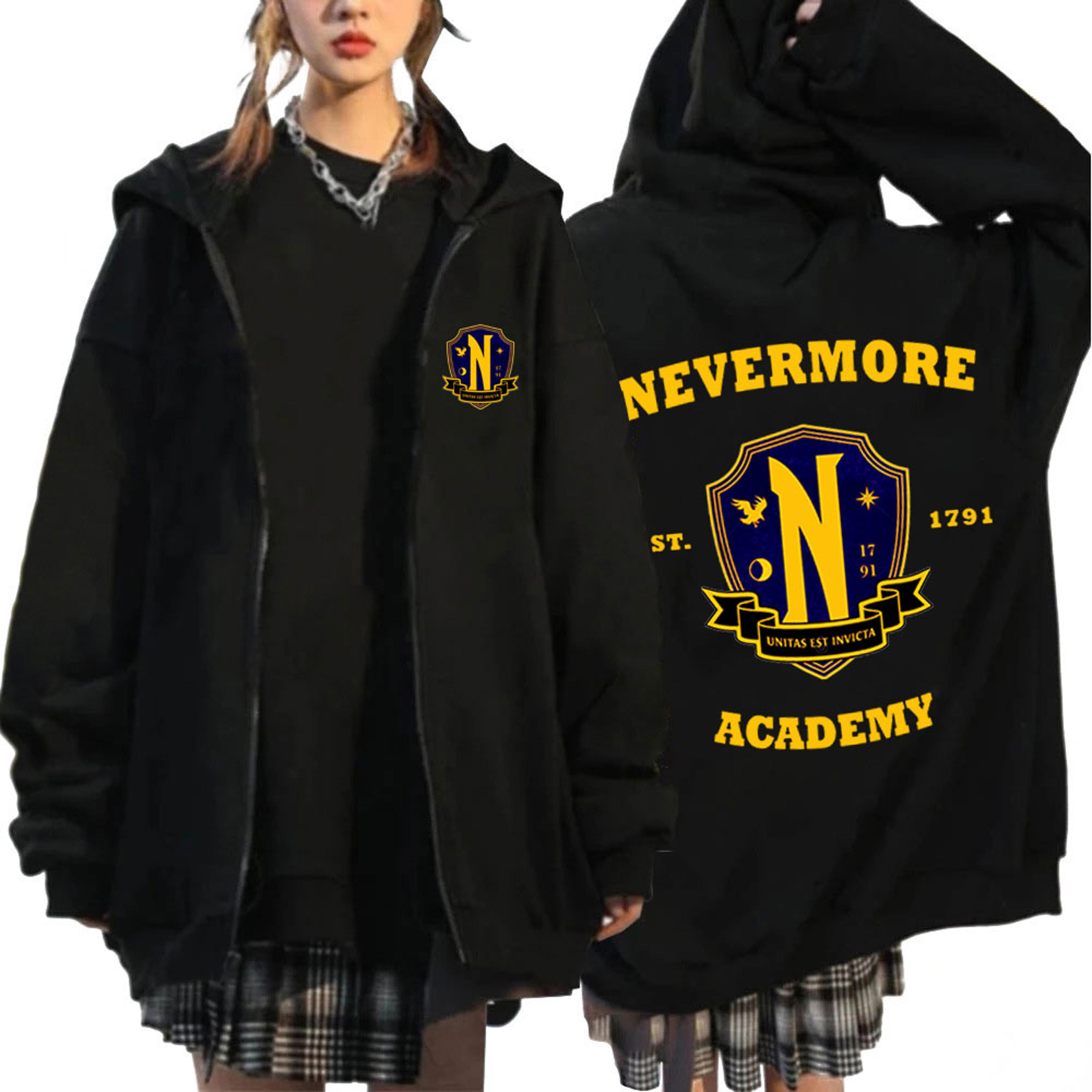 Nevermore Academy Hoodie Wednesday Addams Style Unisex Oversized Zip Up Sweatshirt For Cosplay  Cas 4