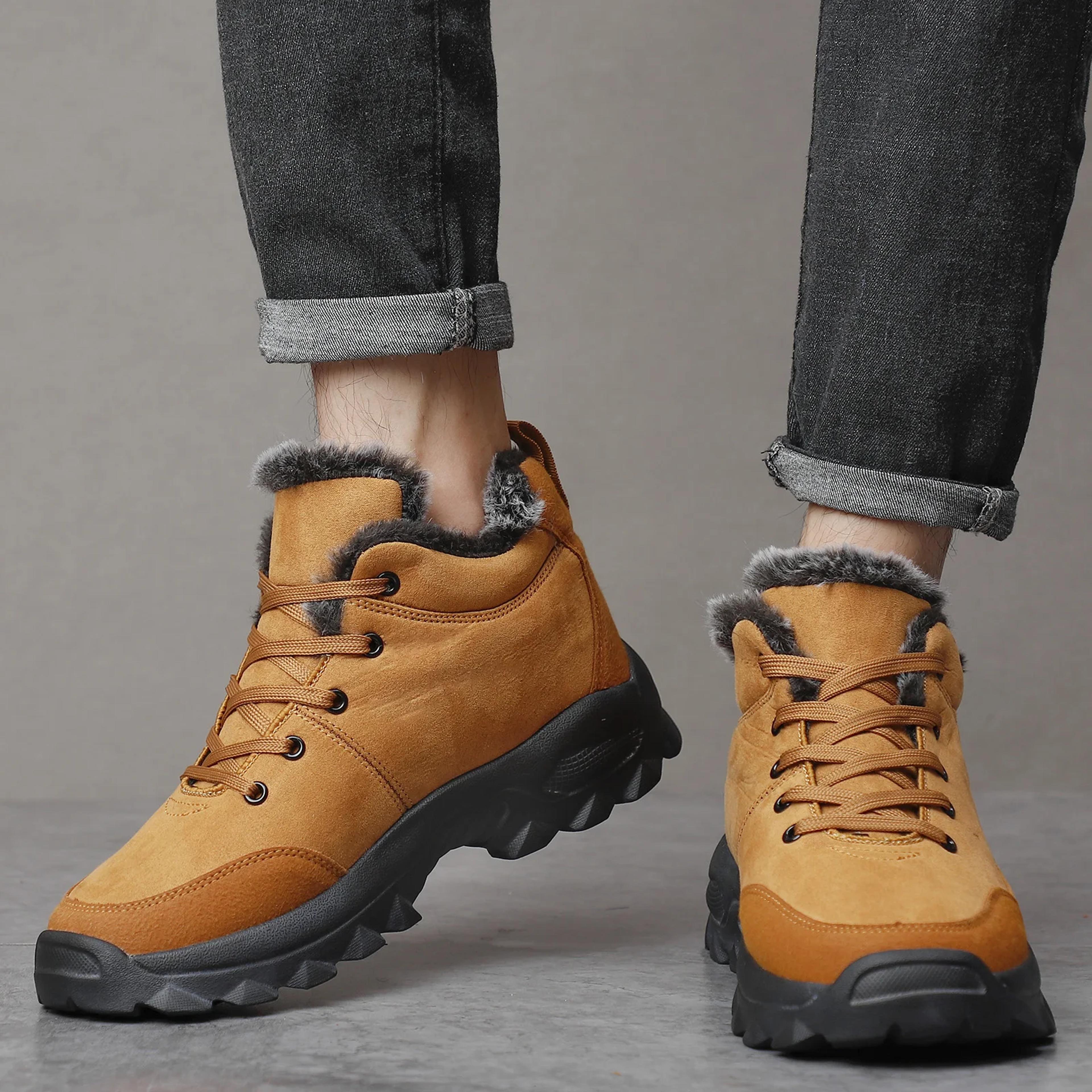 men's winter snow boots warm ankle boots with fur, male outdoor sneakers botas hombre botines cold weather footwear