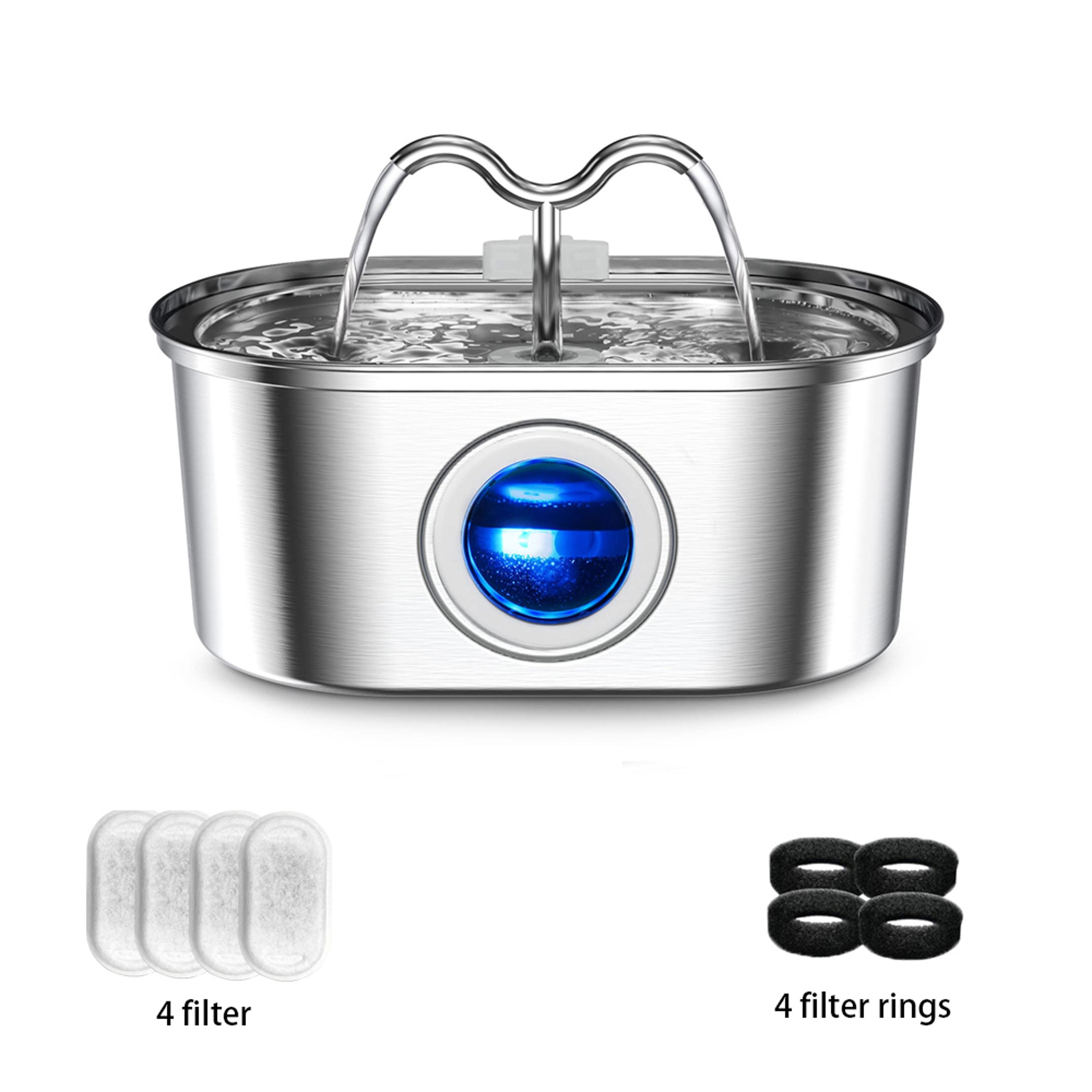 Cat Water Stainless Steel Fountain With LED Light  Silent Pump Automatic Pet Drinking Dispenser For 7