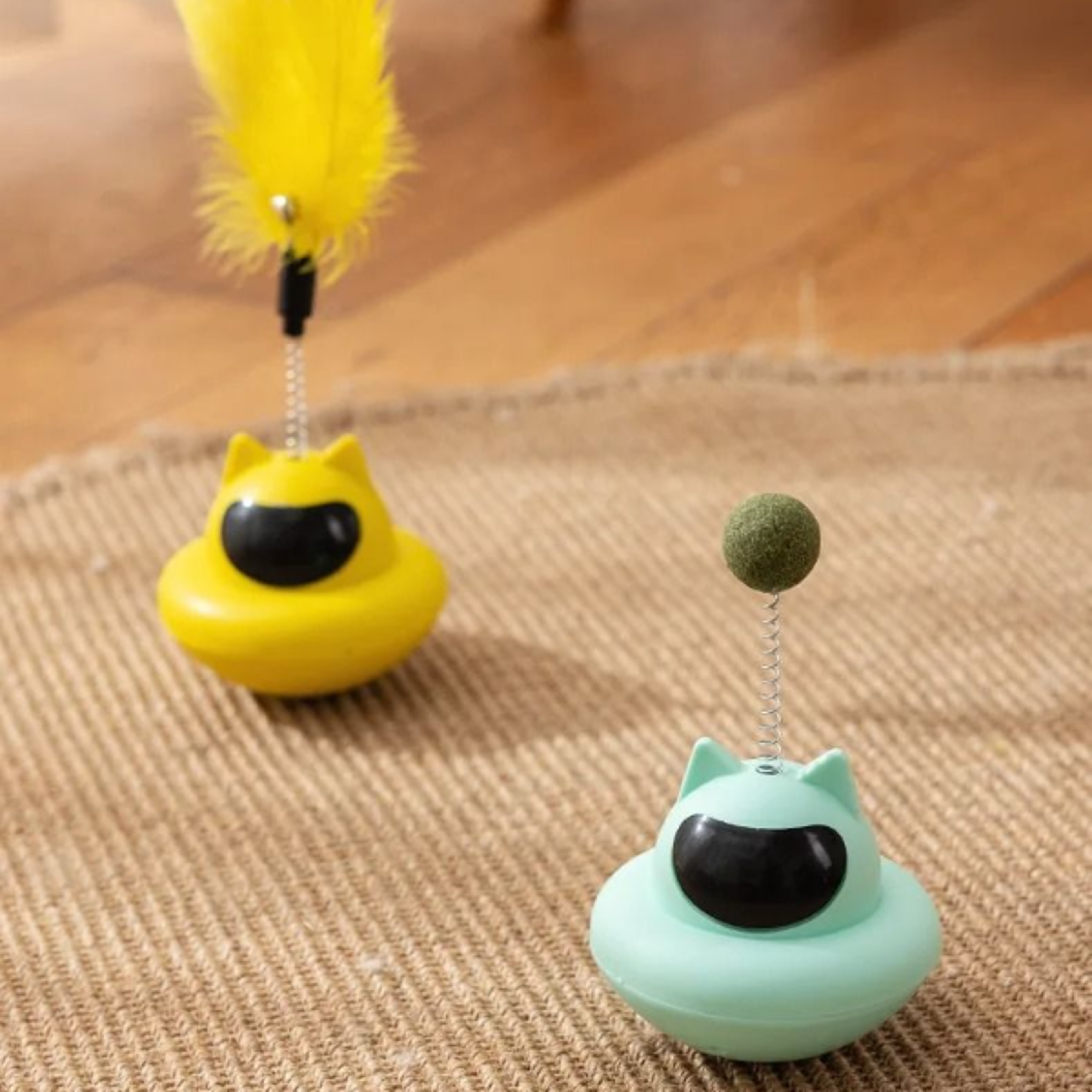 suction cup cat teaser, feather toy for self play boredom relief, tumbler base wand for lazy owner interactive fun