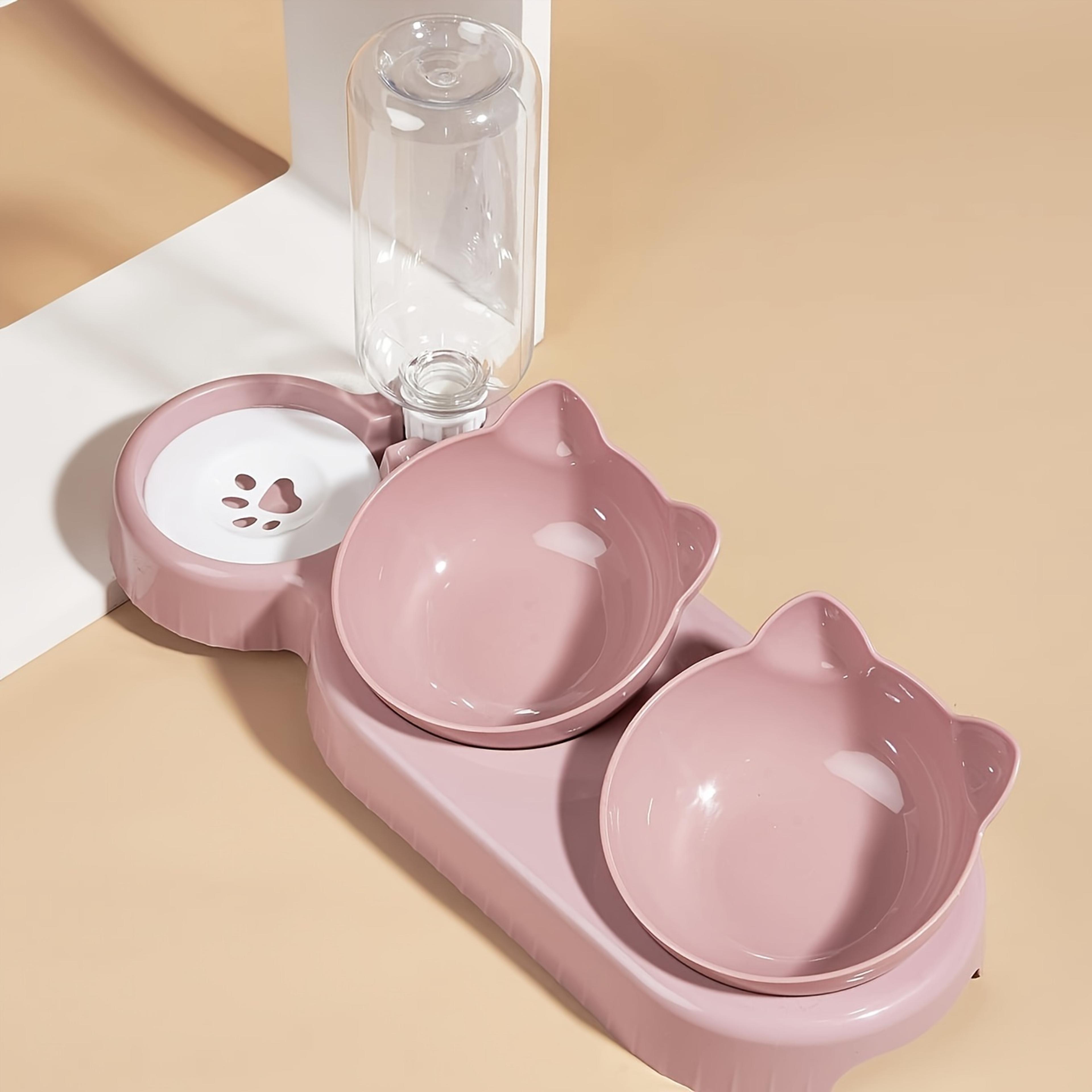 Ear Design Tilted Cat Water And Food Bowl Set With Gravity Water Bottle Pet Bowls With Water Feeder 7
