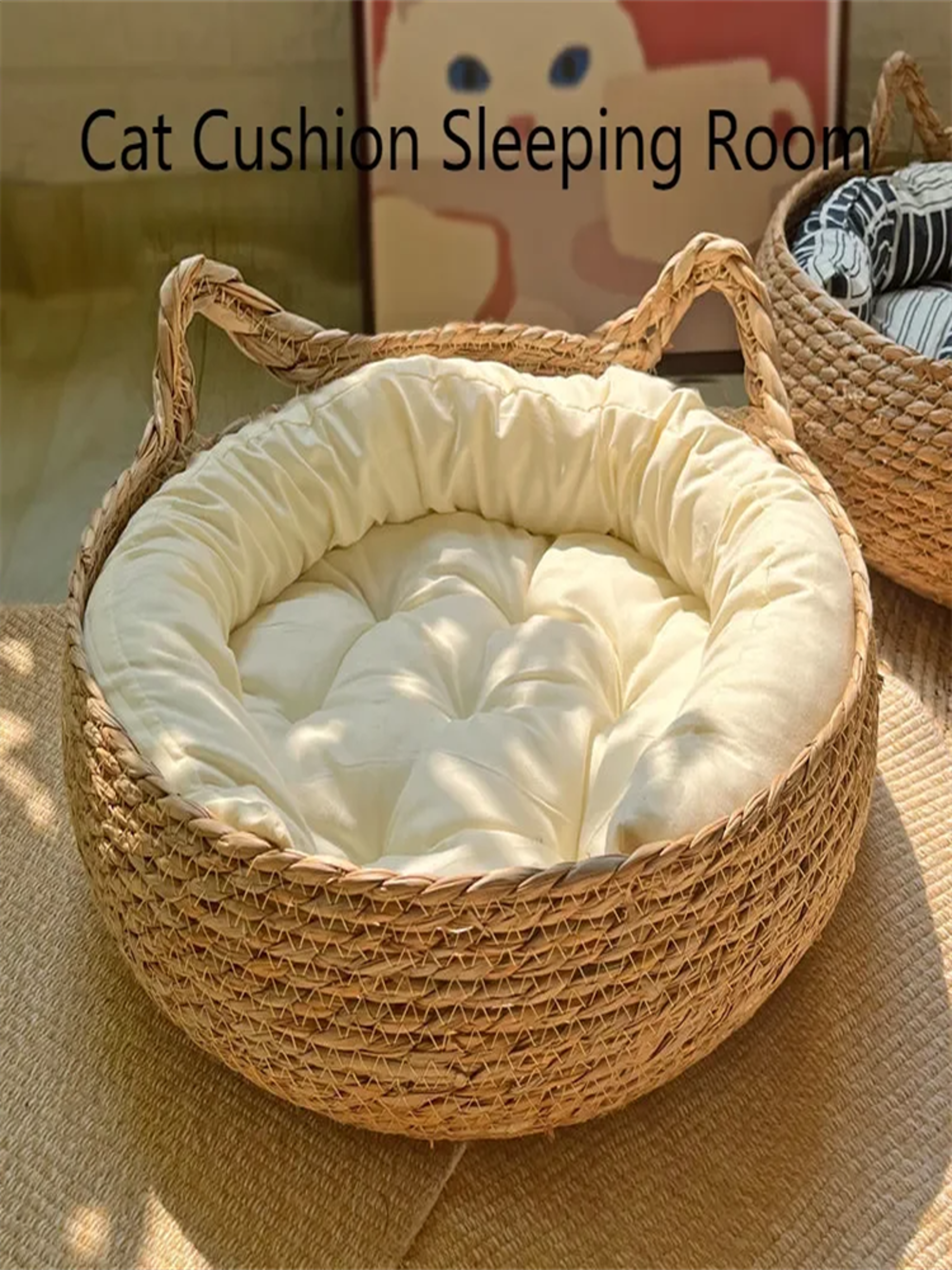HandWoven Rattan Cat Nest Removable Warm Pad For All Seasons Washable Winter Pet Supplies 1