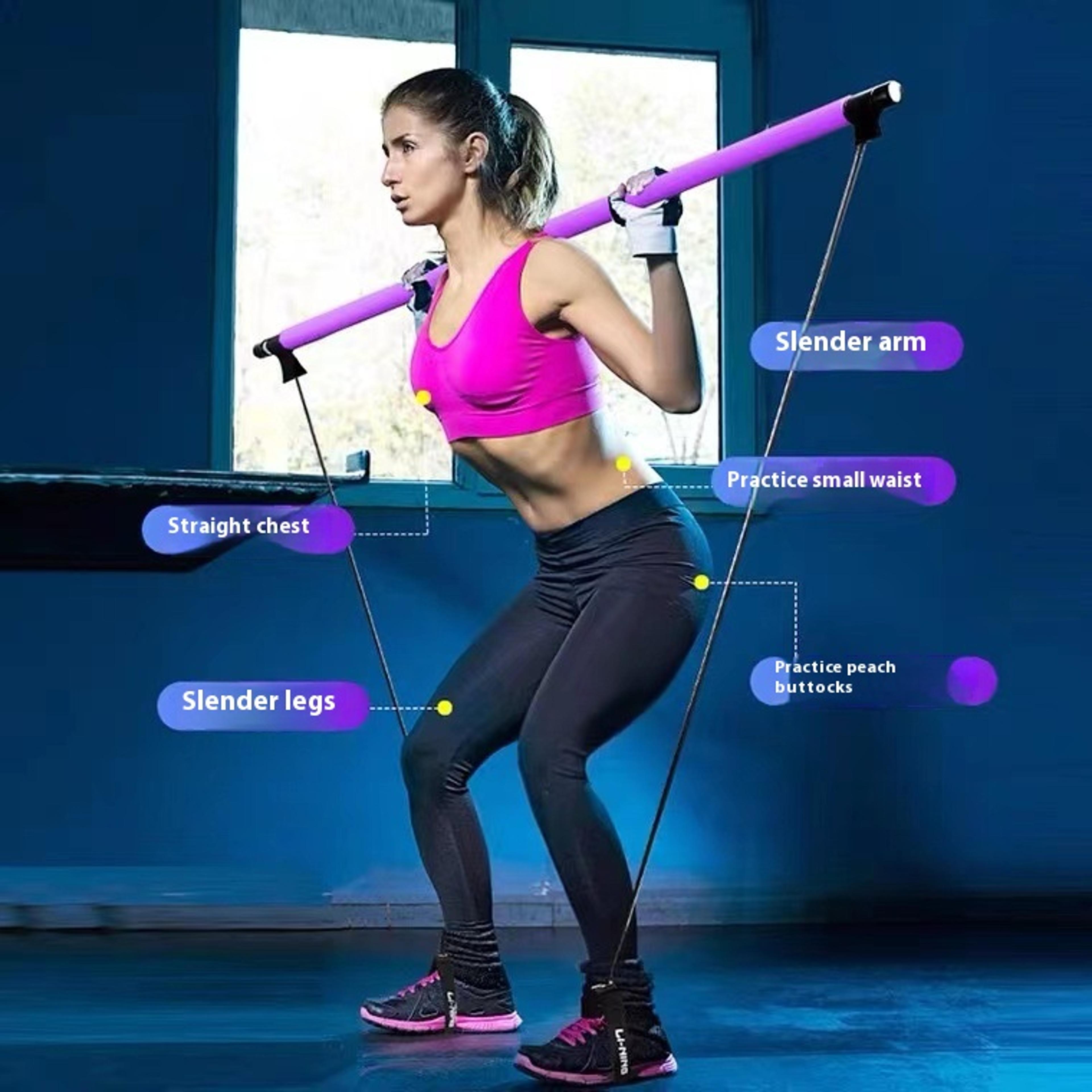 Portable Exercise Rod With Elastic Bands Pilates Stick Adjustable Fitness Bar Yoga Stretching  Toni 0