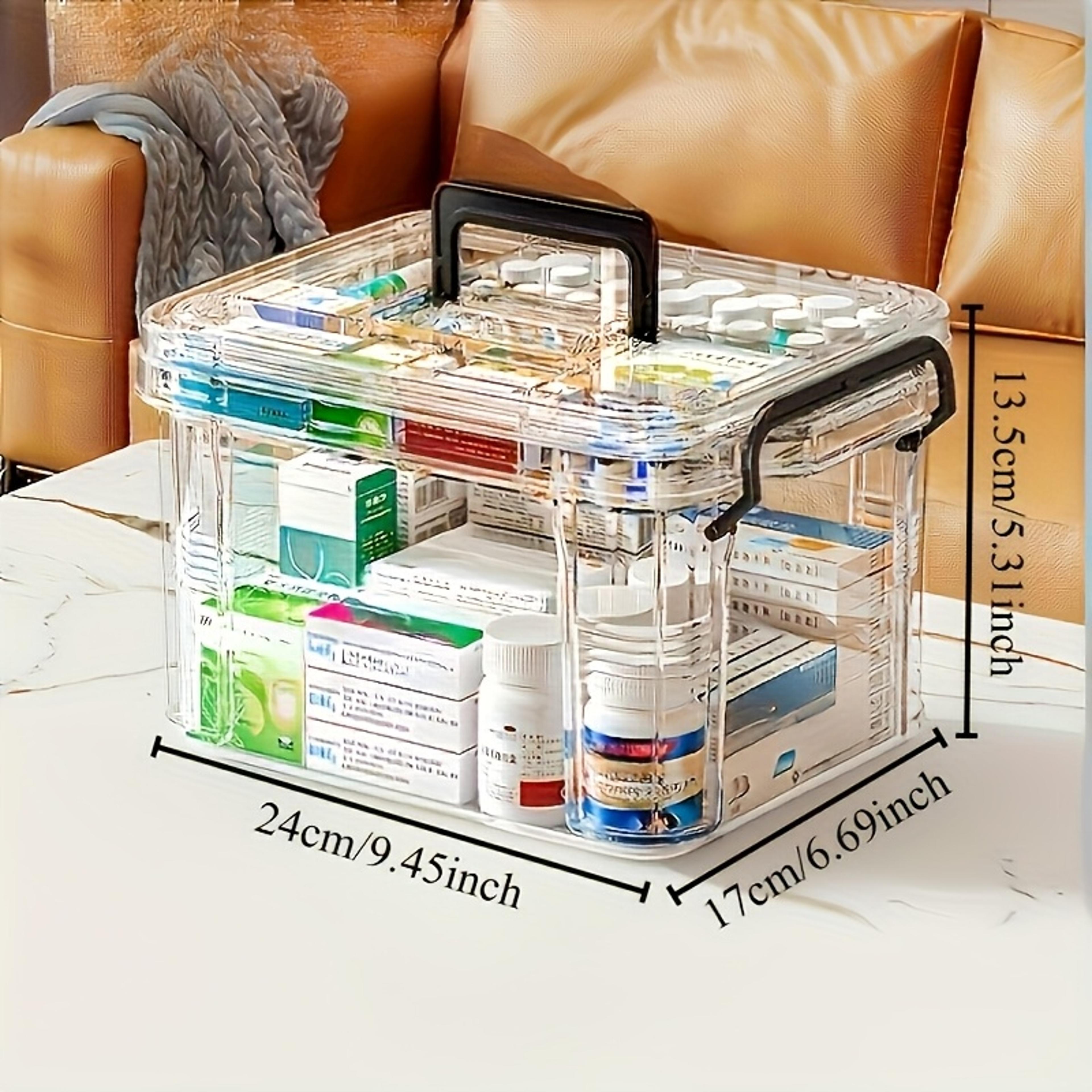Clear PVC Medicine Storage Box With Handle Durable Double Layer Plastic Organizer Transparent First 2
