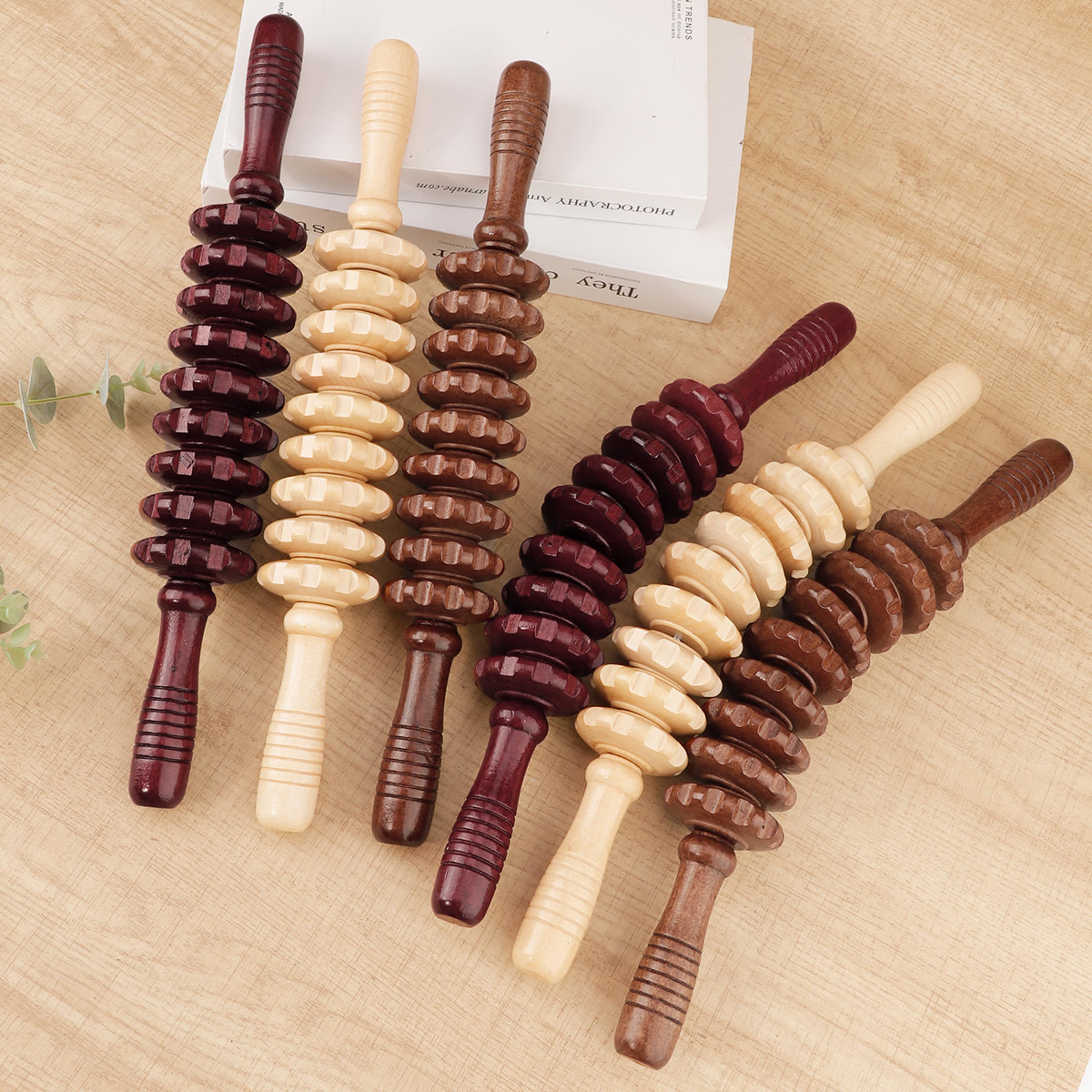 trigger point wooden therapy massager stick, fascia roller for cellulite, muscle belly & body pain relief