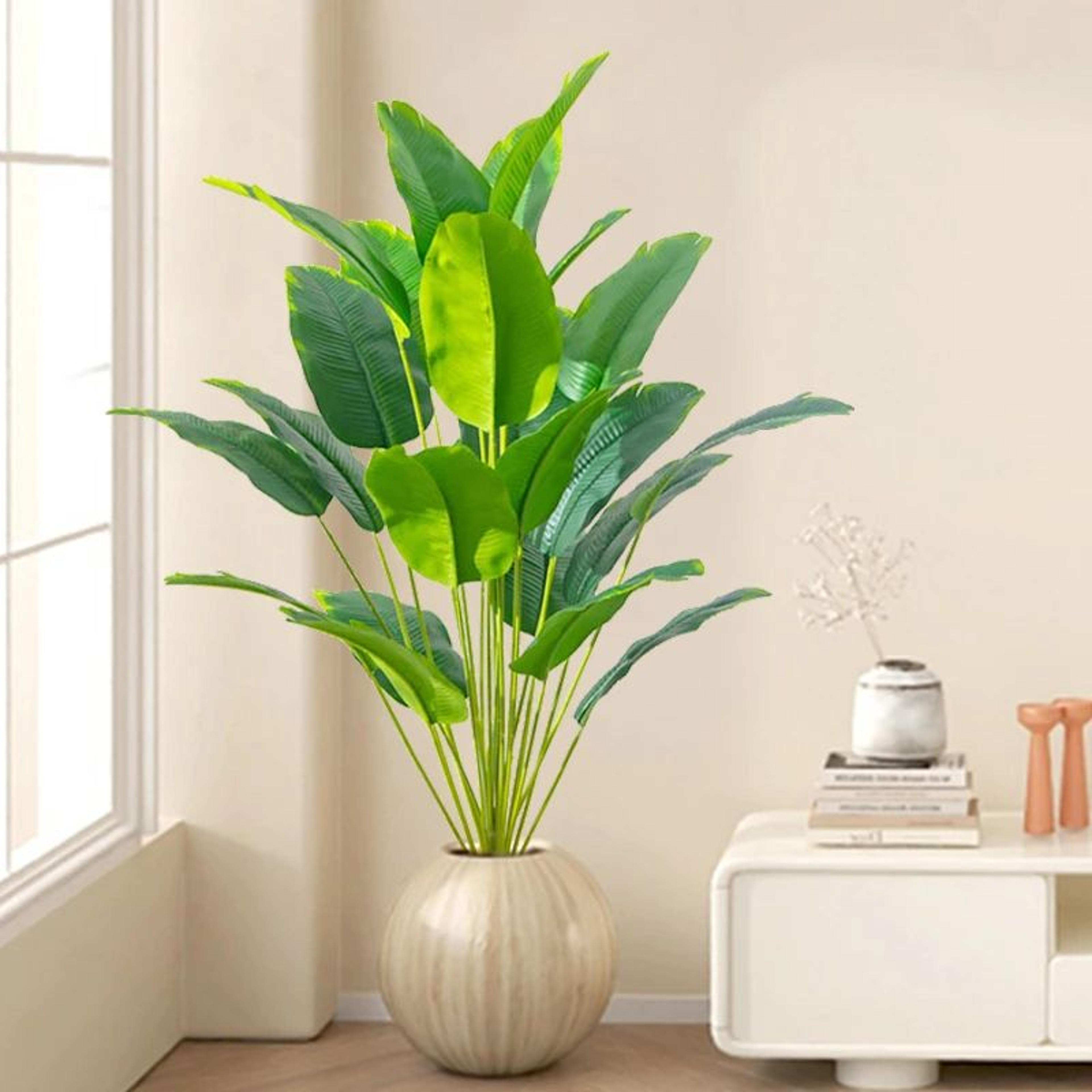 artificial tropical palm tree plant, fake banana leaf real touch plastic monstera for home garden patio office part