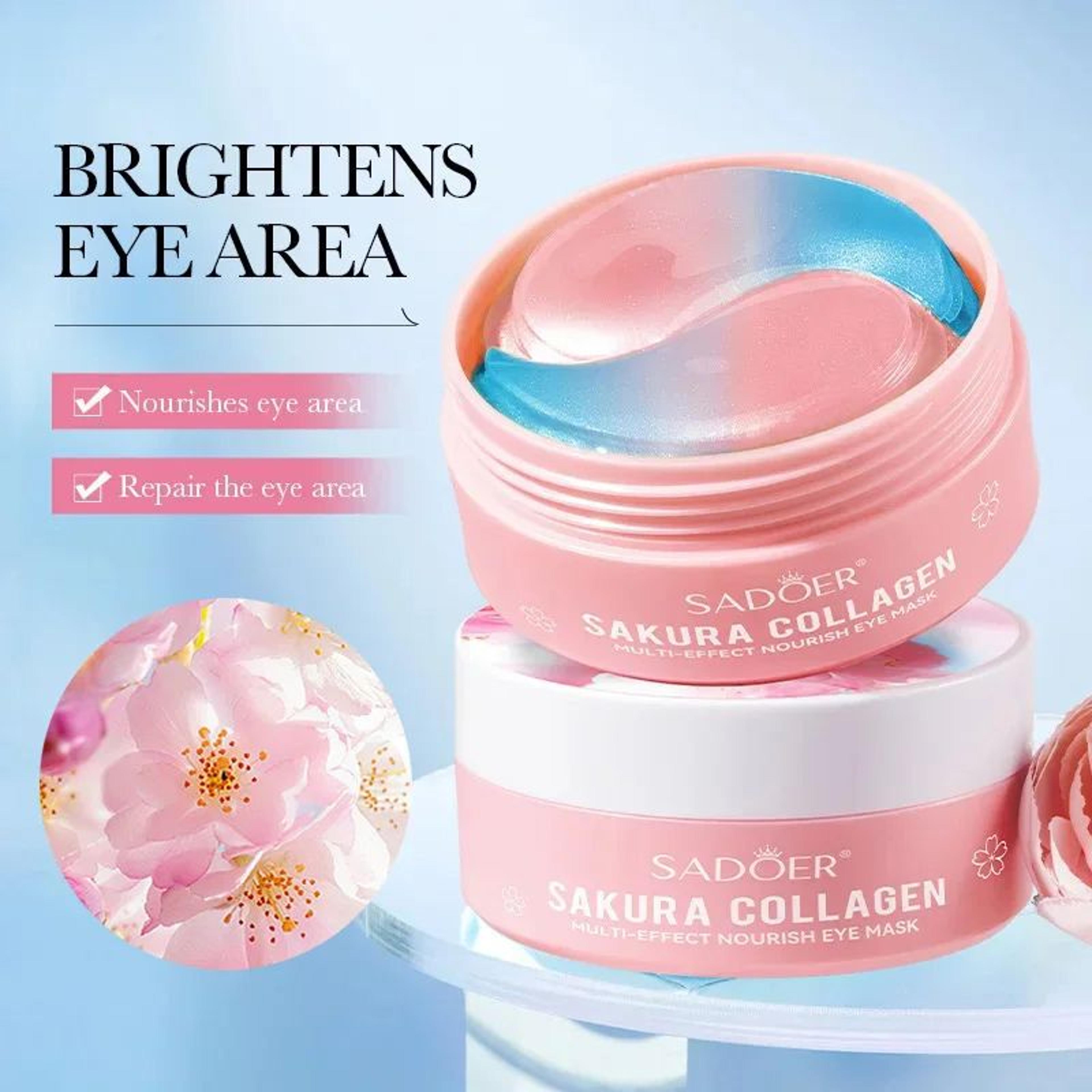 SADOER Sakura Collagen Eye Mask Anti Dark Circles  Puffiness Moisturizing  Firming Eye Patches For  5
