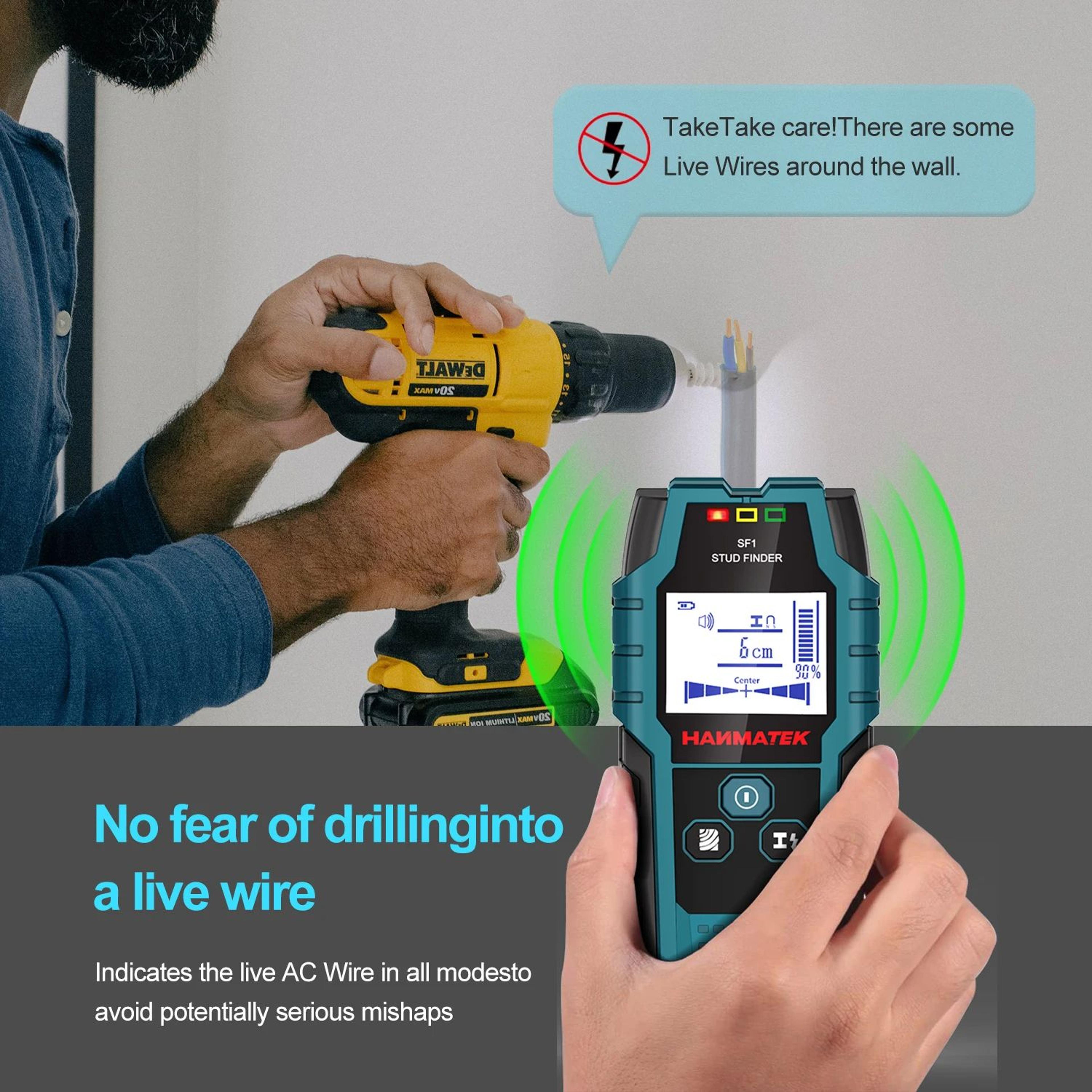 HANMATEK Stud Finder Wall Scanner For Wood Studs Metal Detection Live Cable Detection And Depth Mea 4