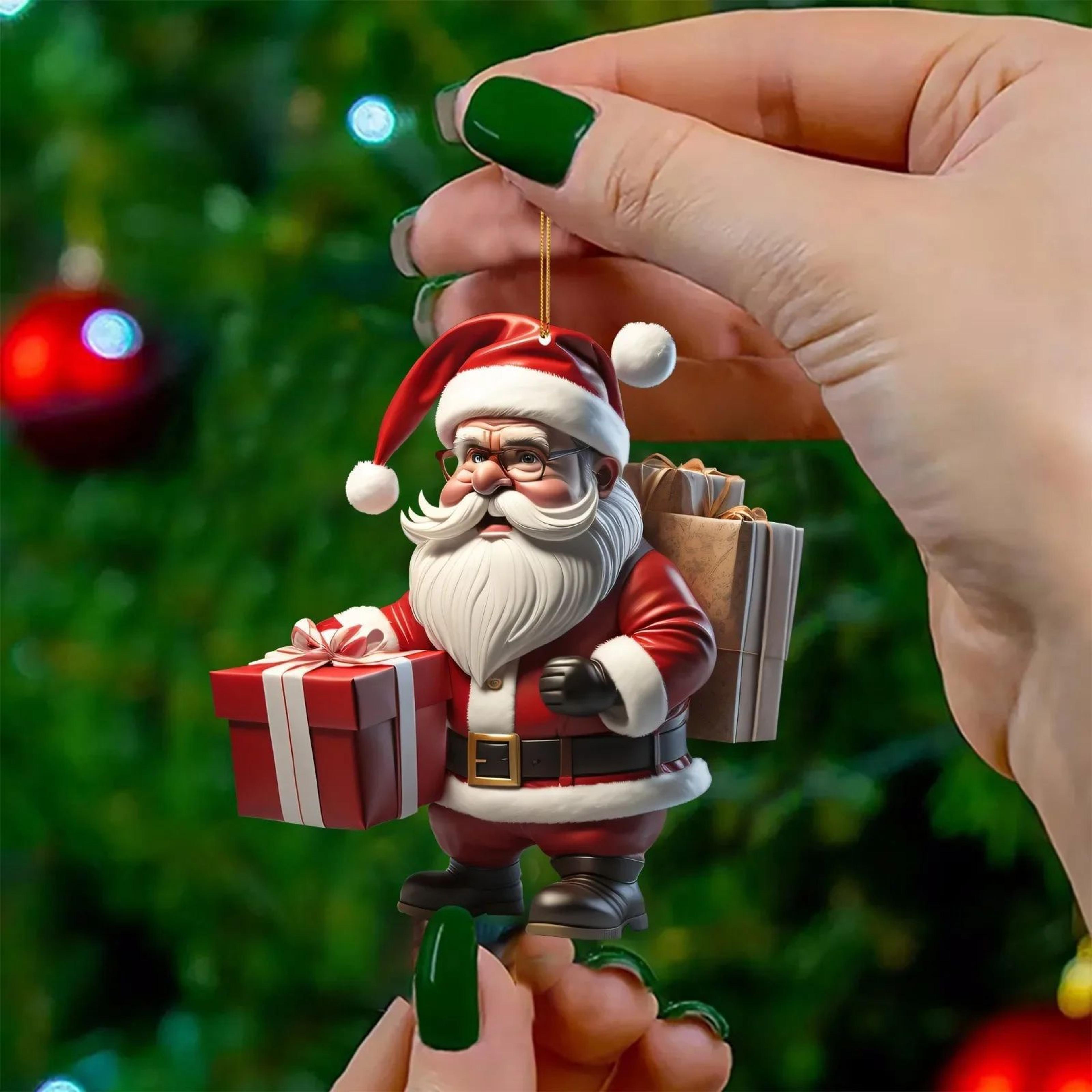 Hanging Cartoon Santa Acrylic Winter Decorative Christmas Tree Pendants Claus Bicycle Gifts Christm 7