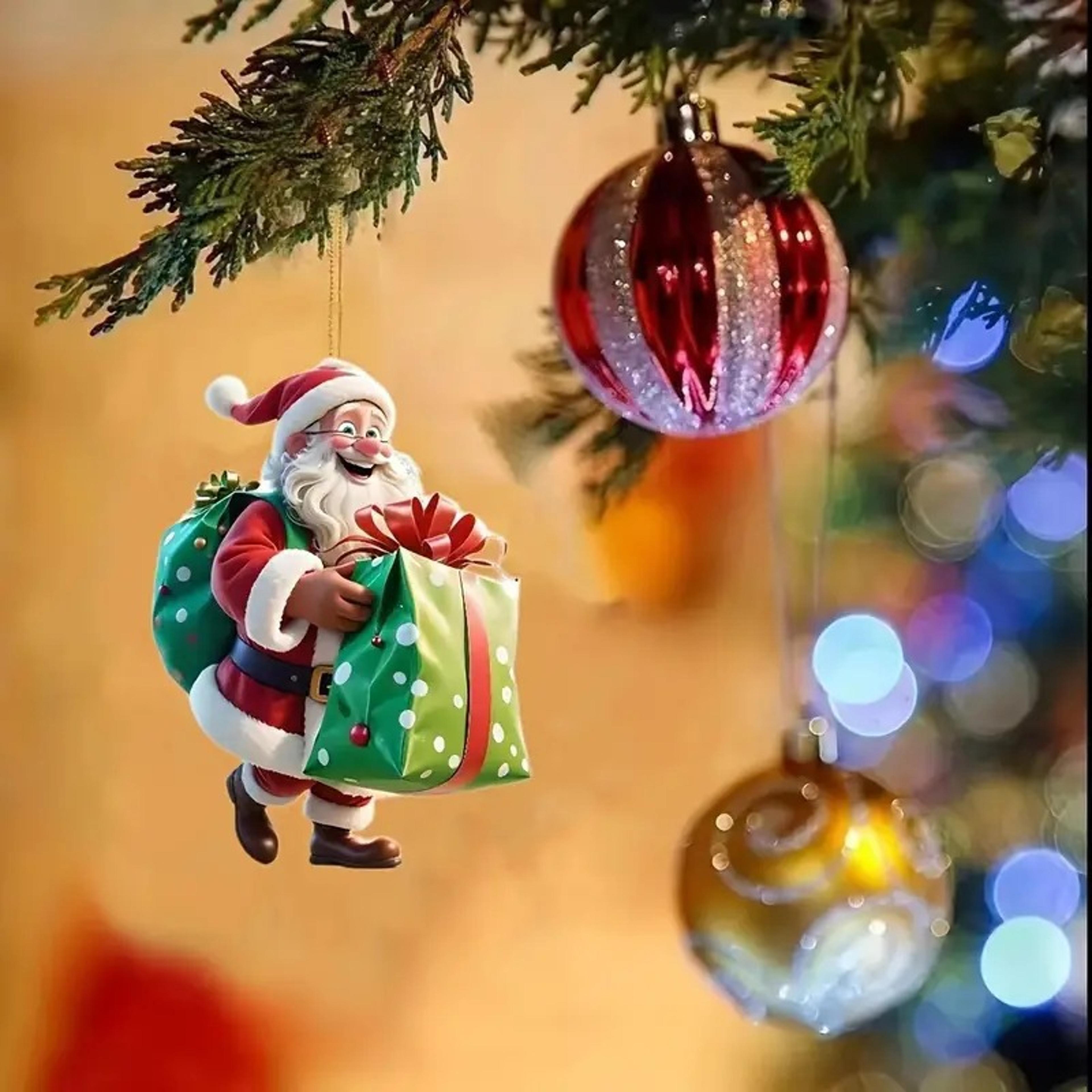 Hanging Cartoon Santa Acrylic Winter Decorative Christmas Tree Pendants Claus Bicycle Gifts Christm 10