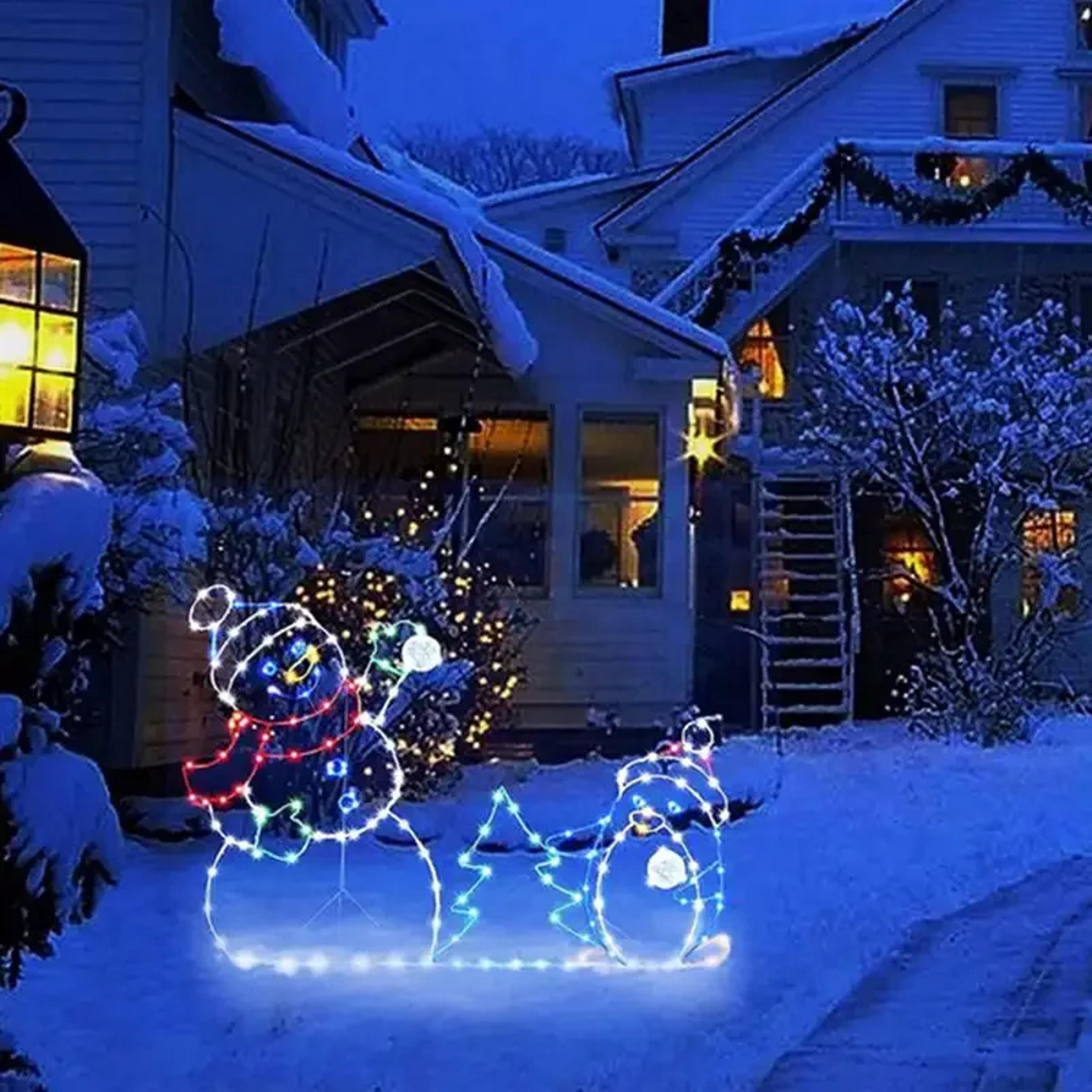 LED Snowman Ornament Animated Christmas Glitter Light Holiday Party Decoration Winter Garden Yard O 3