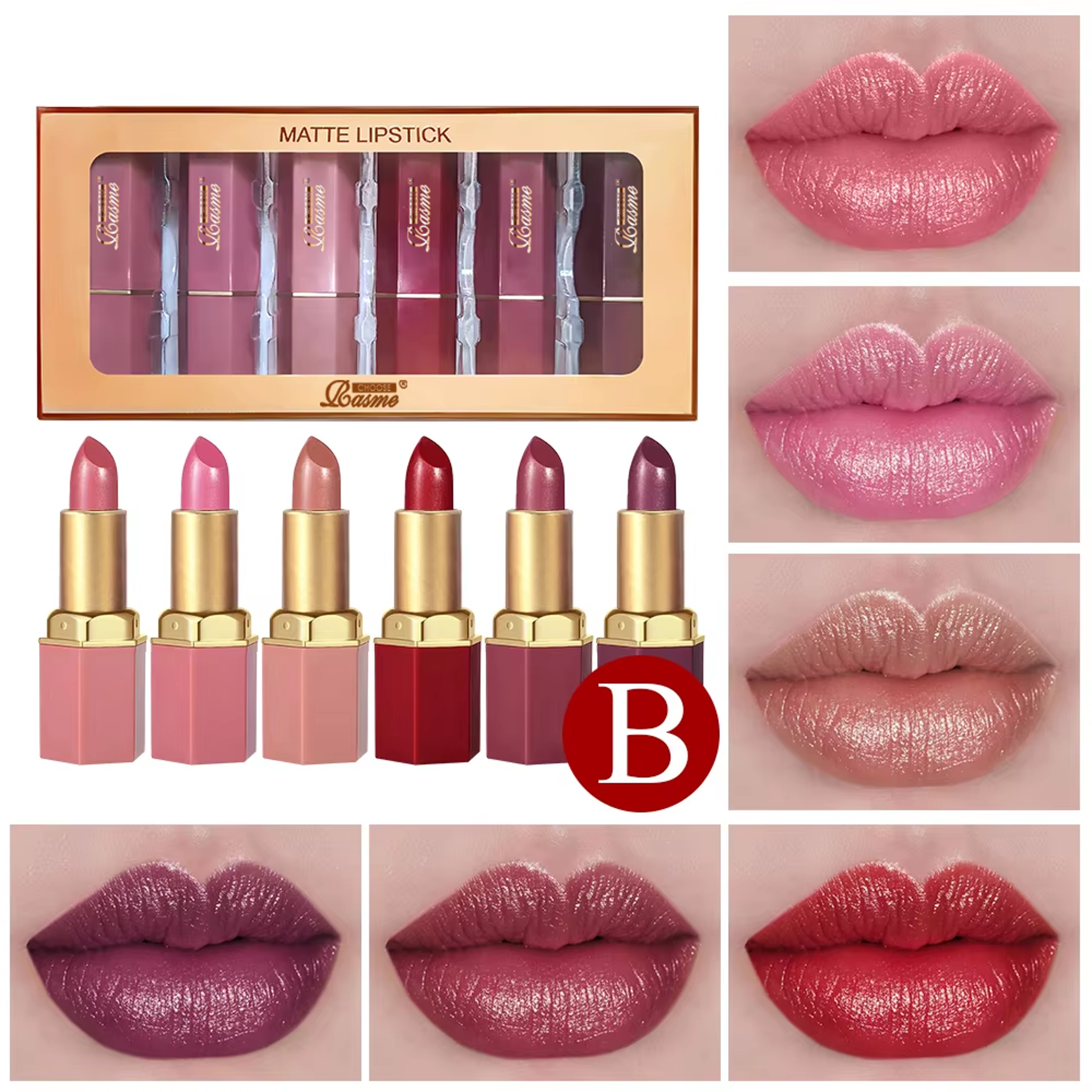 Velvet Lipstick Set Pearlescent Glitter Matte Texture Gold Bar Tube Valentines Day Gift 7