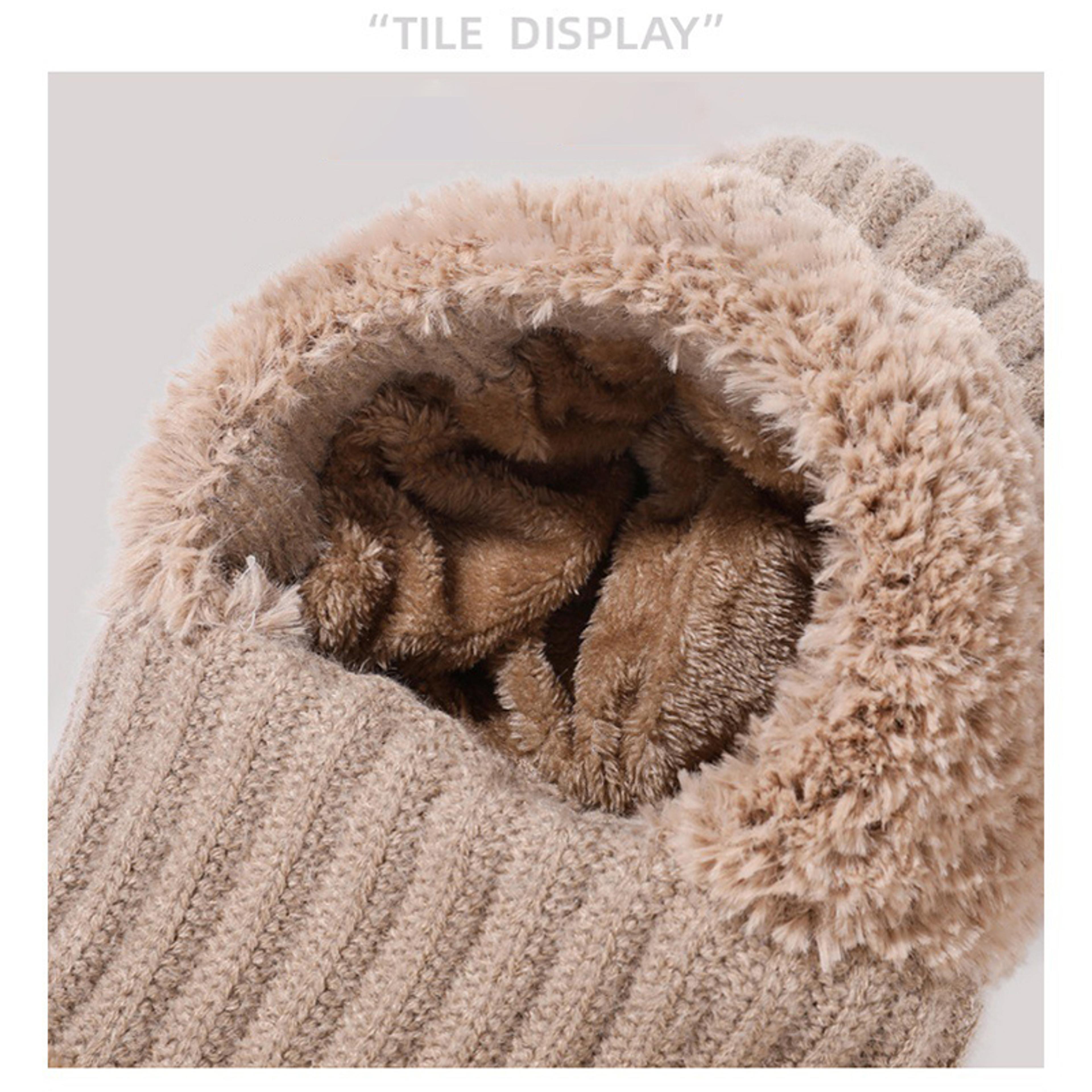 Winter Warm Knitted Hat Fashion Windproof Scarf Mask Onepiece Hat With Fluff Thickening For Women 3