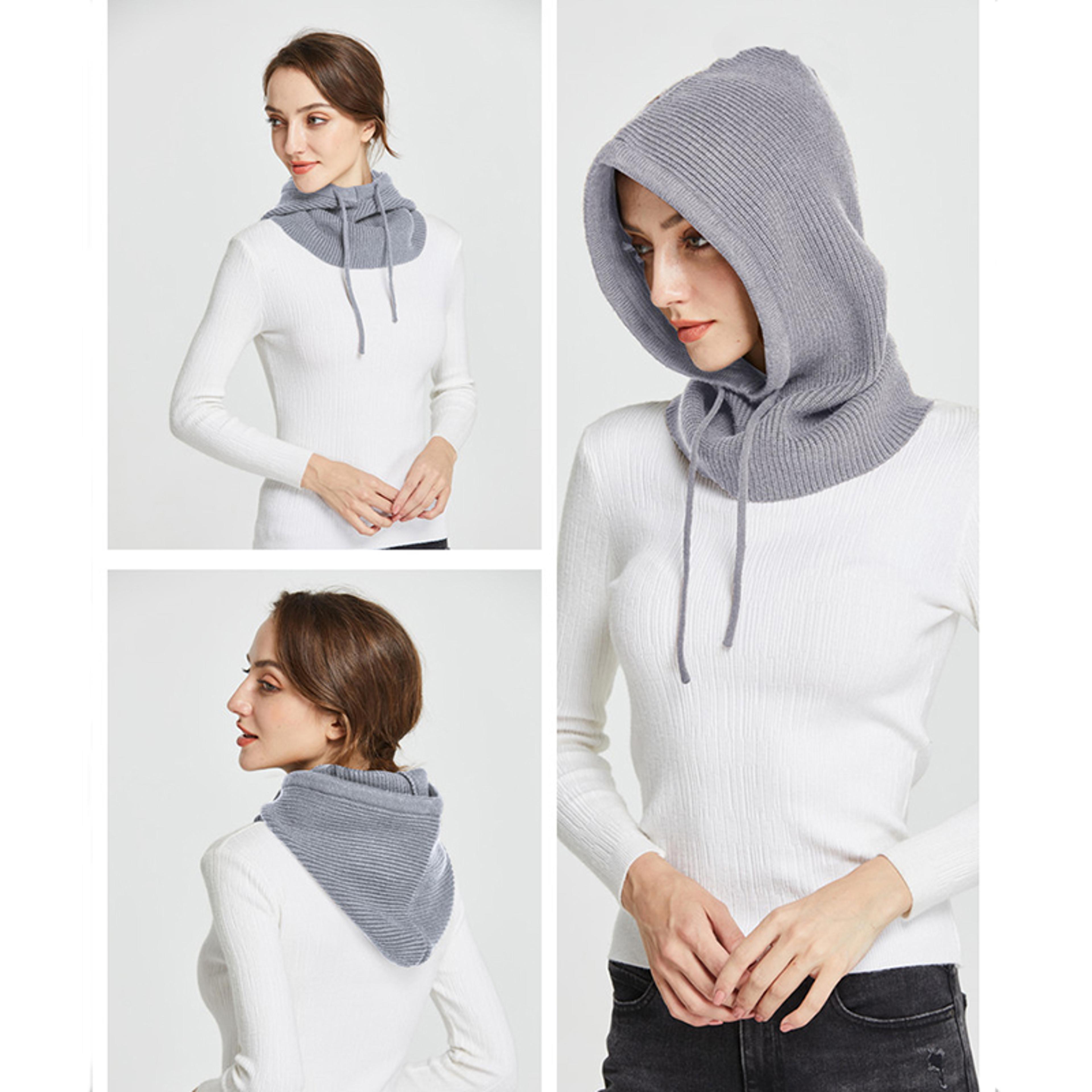 Winter Neck Cover Cashmere Knitted Hooded Hat Women Balaclava Skullies Beanies Face Ear Protect Woo 2